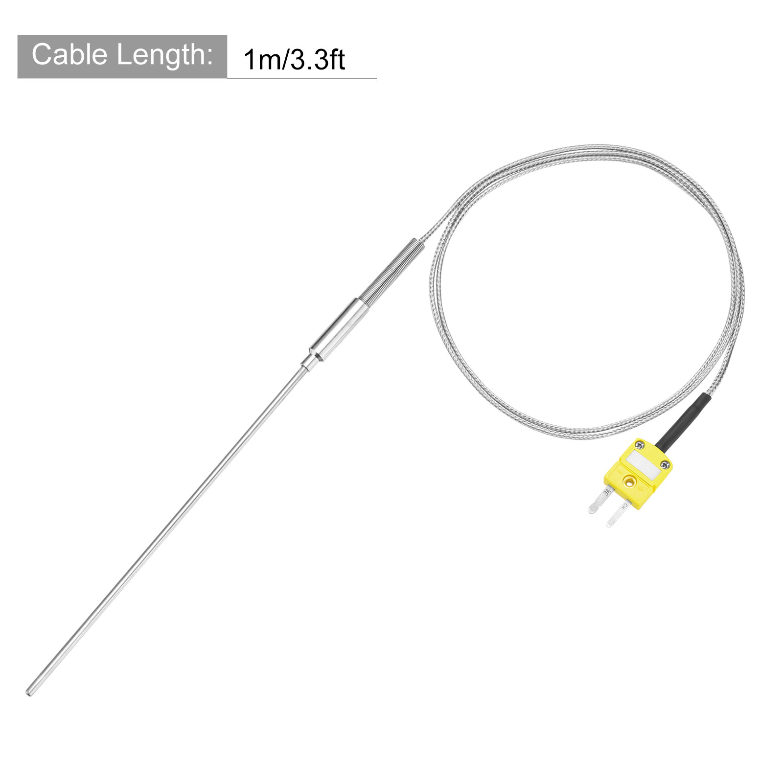 K Type Thermocouple Plug Temperature Sensor Probe -58 to 2012°F Stainless Steel