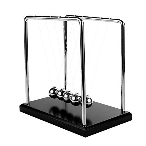 Newton’s Cradle with 1 Inch Balance Balls and 7.25″ x 4.6″ Black Wooden Base