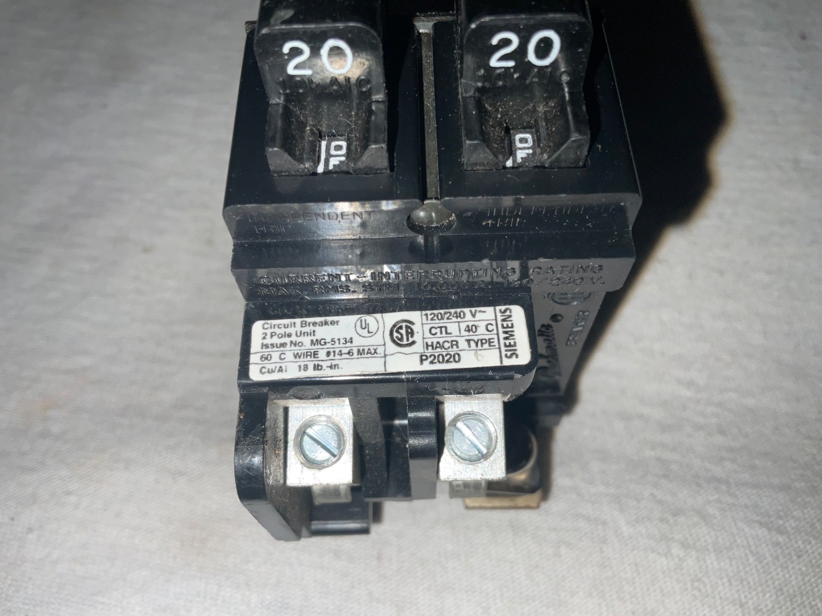 Pushmatic Bulldog P2020 Circuit Breaker 2P 20A 120V CU/AL Electrical MG5134