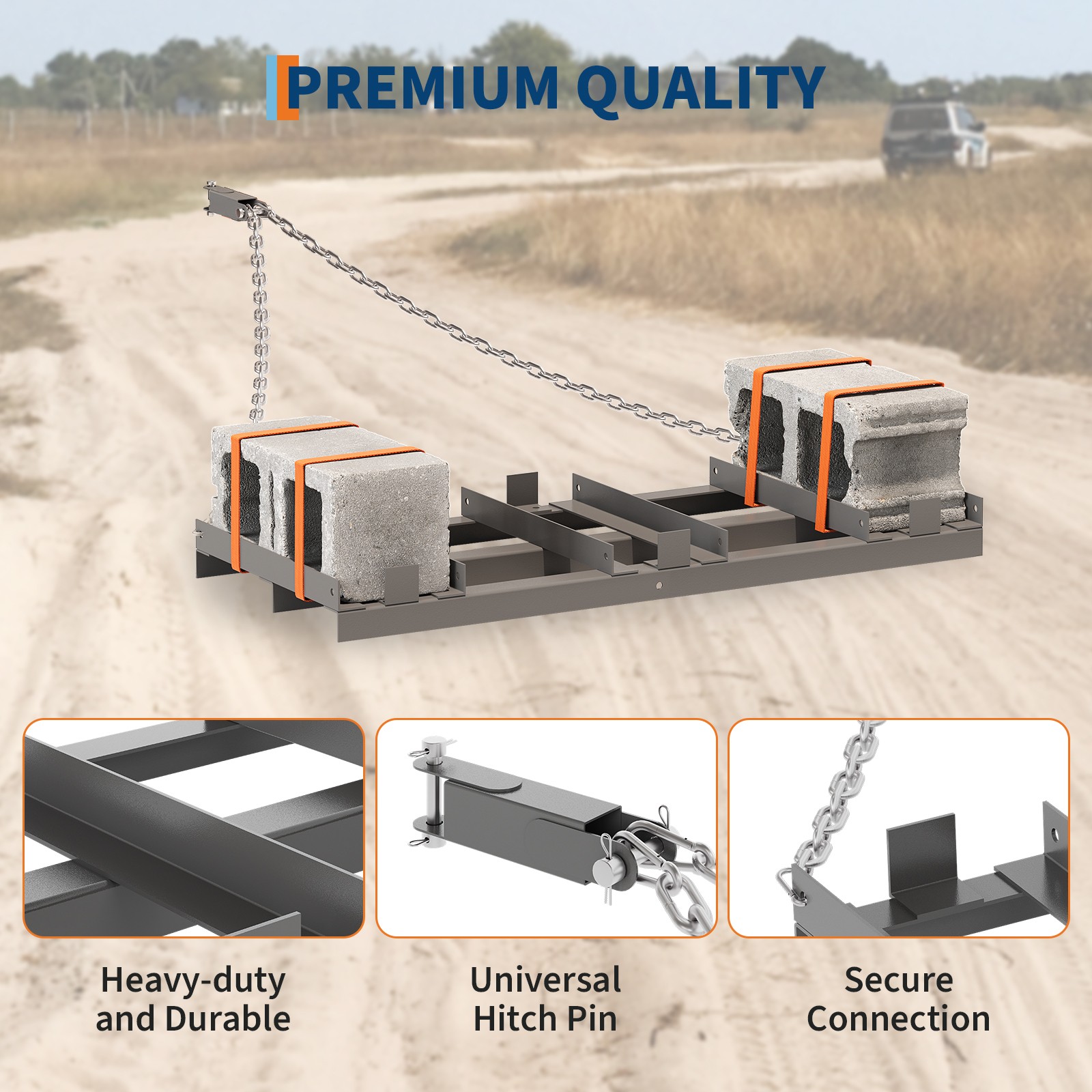 48″ Heavy Duty Drag Harrow for ATV UTV Tractor, Tow-Behind Lawn & Gravel Leveler