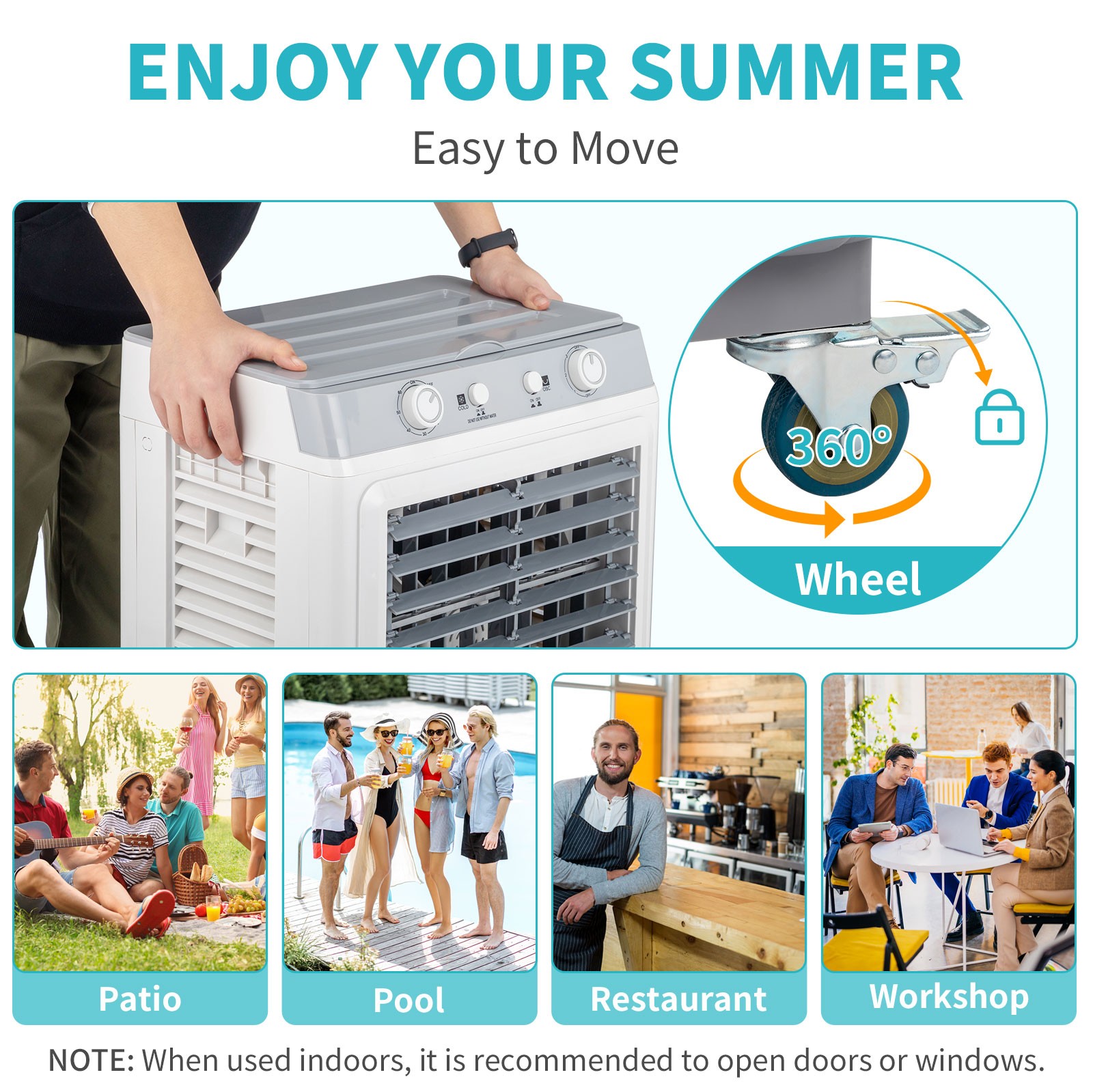 Portable Air Conditioner Fan Evaporative Cooler 2400CFM Swamp Cooler Manual 30L