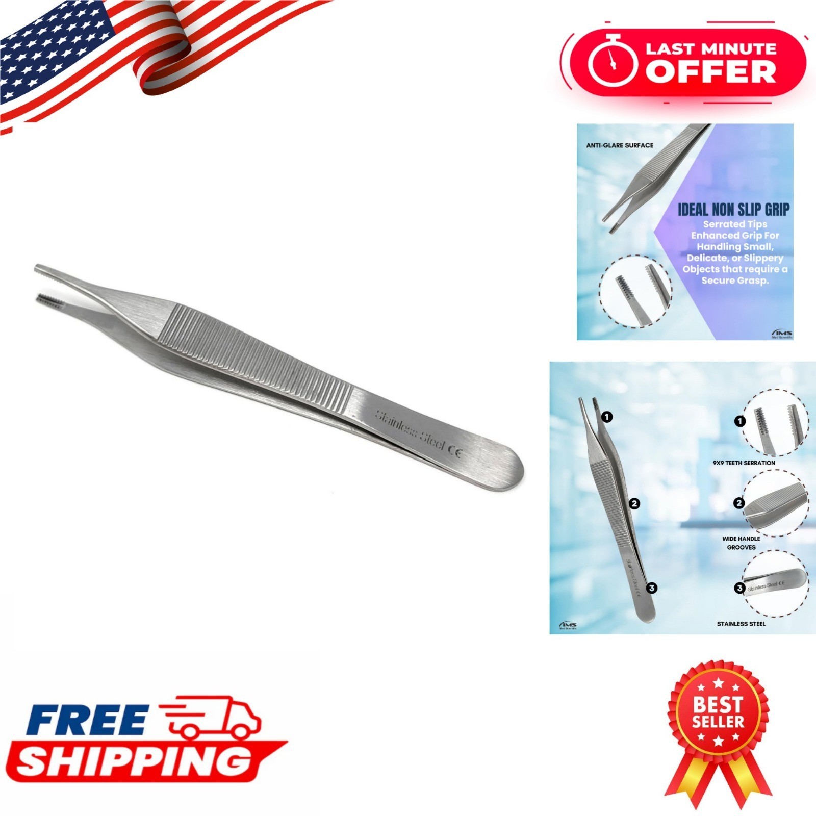 IMED SCIENTIFIC ADSON Forceps Tissue 4.75″ Stainless Steel Tweezers