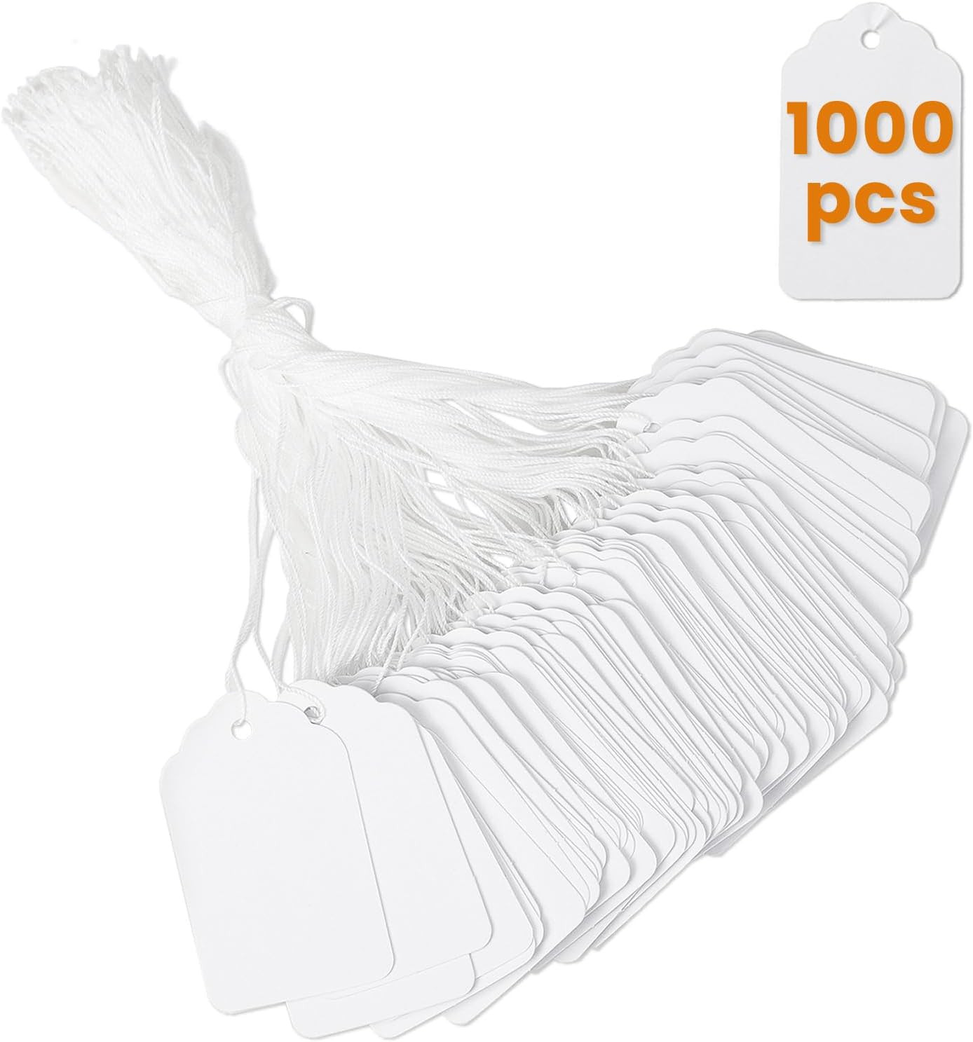 1000 PCS White Price Tags with String Attached, 1.75 X 1.1 Inches,