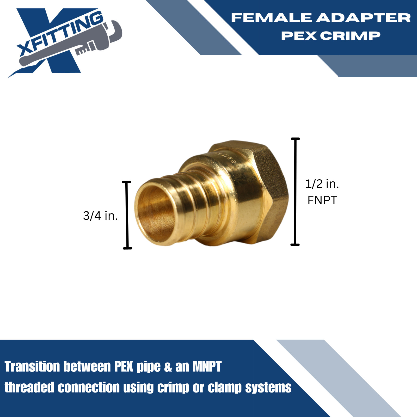 10) 3/4″ PEX X 1/2″ FEMALE NPT THREADED ADAPTER BRASS CRIMP FITTINGS LEAD FREE