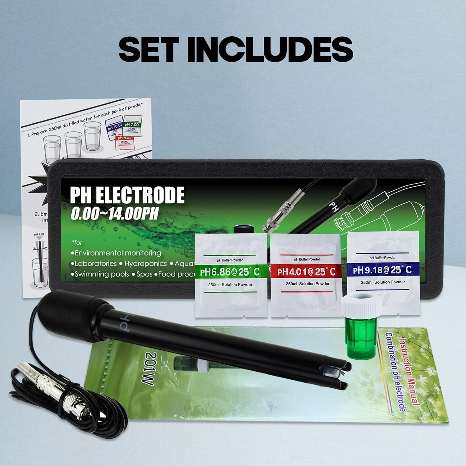 Long Body Ph Electrode with BNC Socket Probe 300Cm Cable 0-14Ph for Ph Meter, Ph