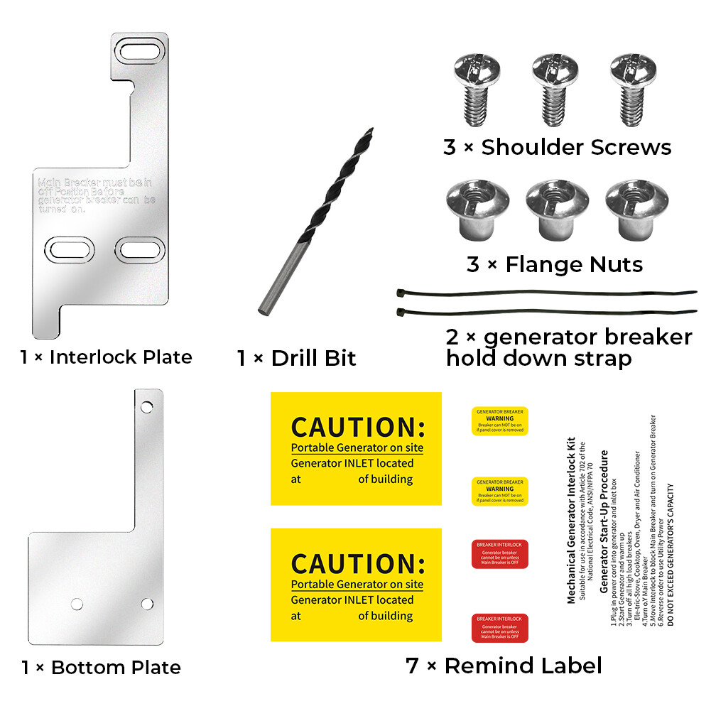 Generator Interlock Kit For GE Siemens ITE Murry 150 or 200 Amp Main Panel