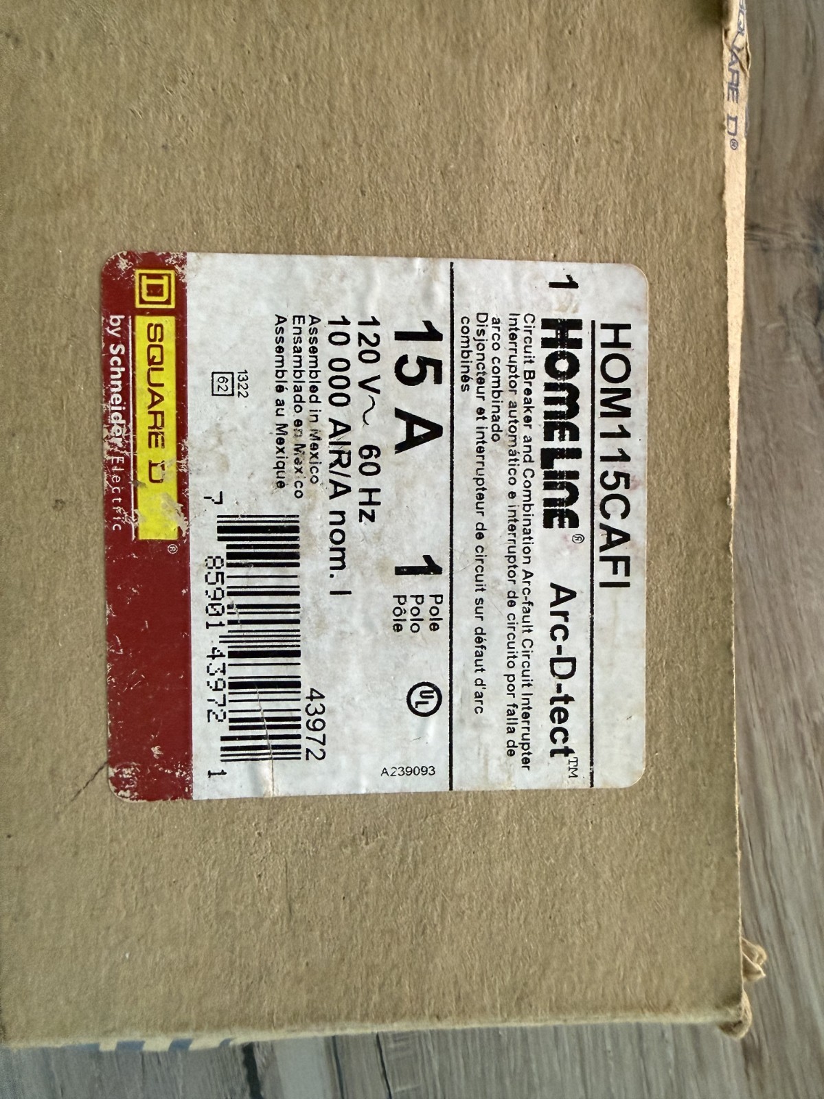Square D QO115CAFI 15A 120V Single-Pole Mini Circuit Breaker