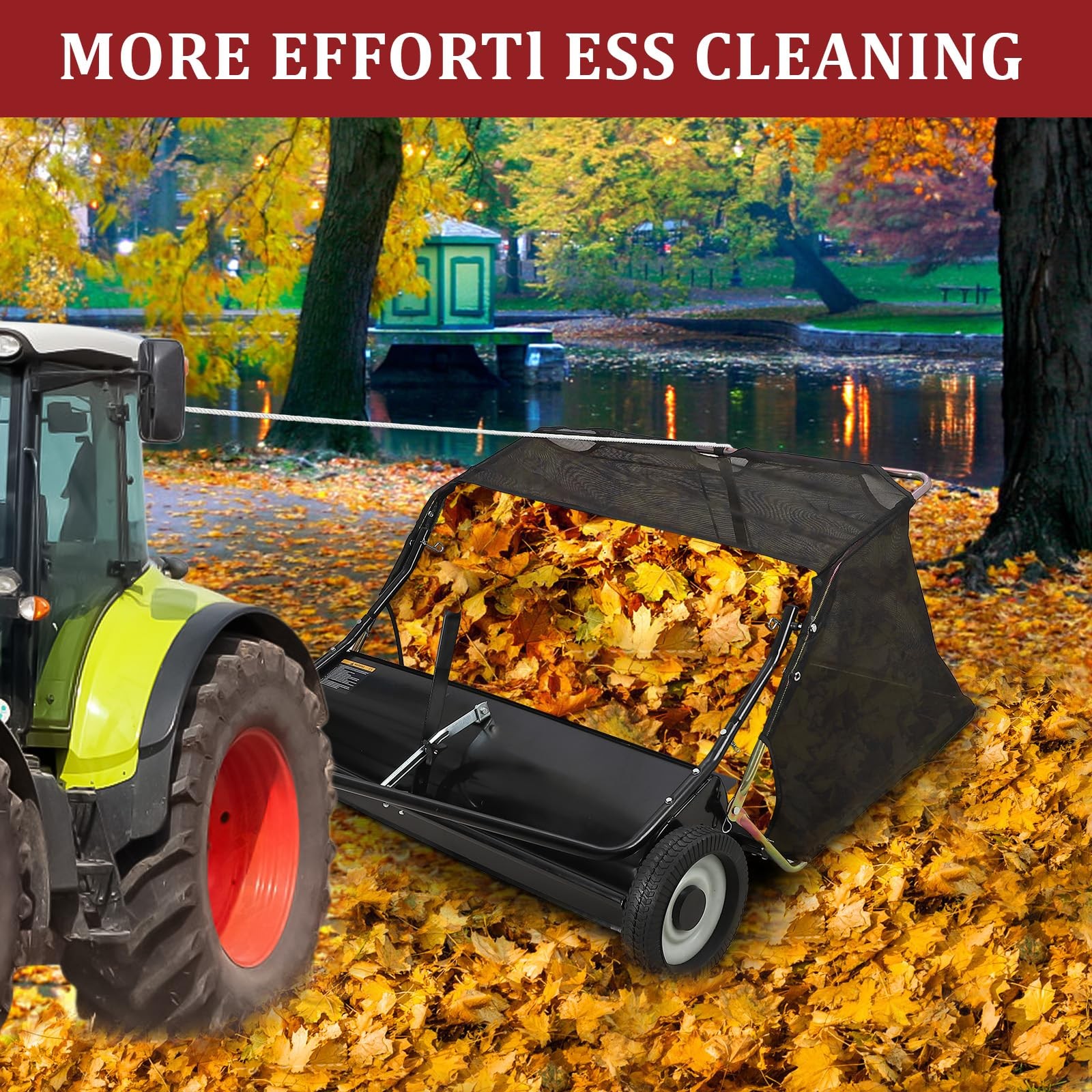 42» Tow Behind Lawn Sweeper Leaf & Grass Collector w/Adjustable Sweeping Height