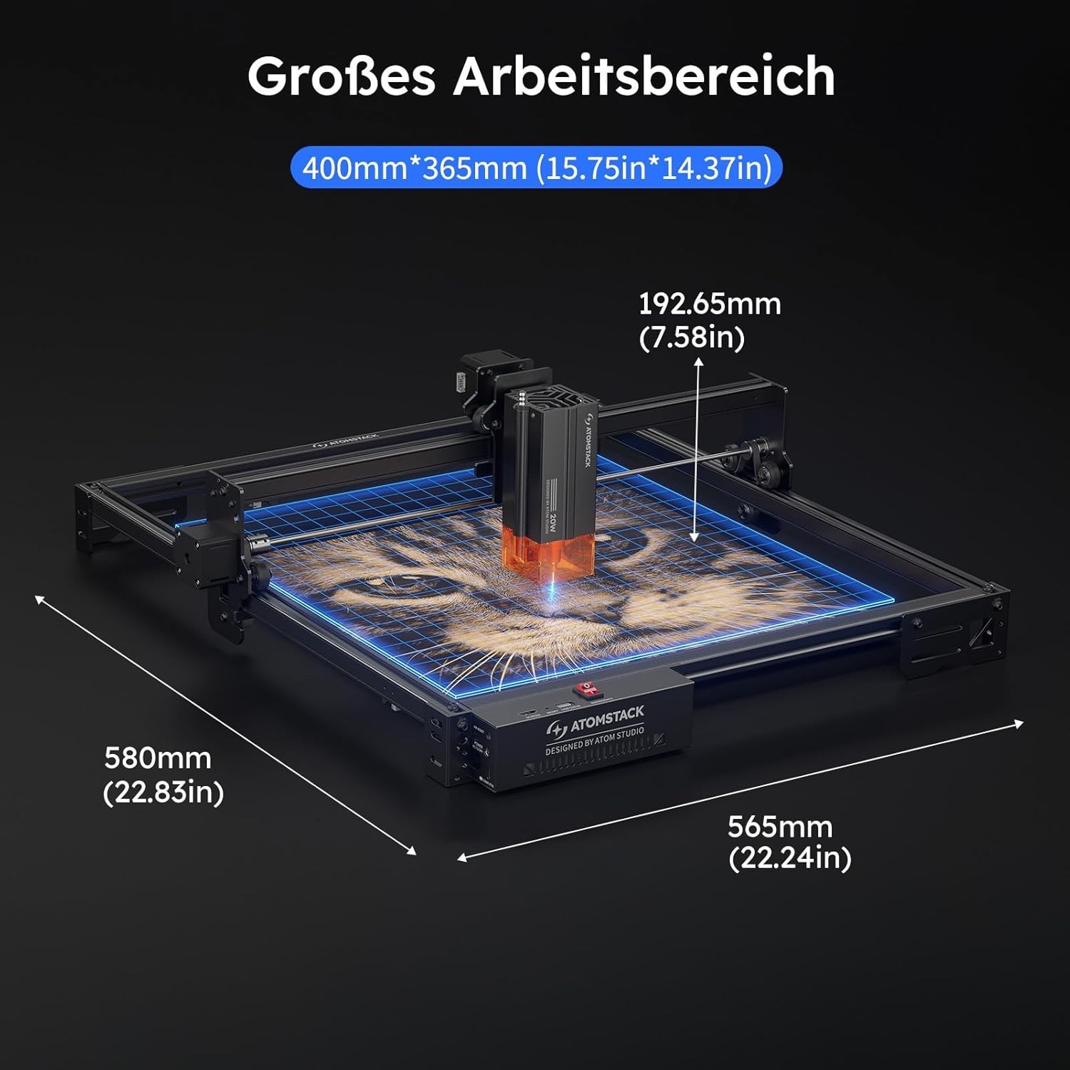 Used AtomStack A20 Pro V2 Laser Engraver 400mm/s High Speed 0.01mm Precision