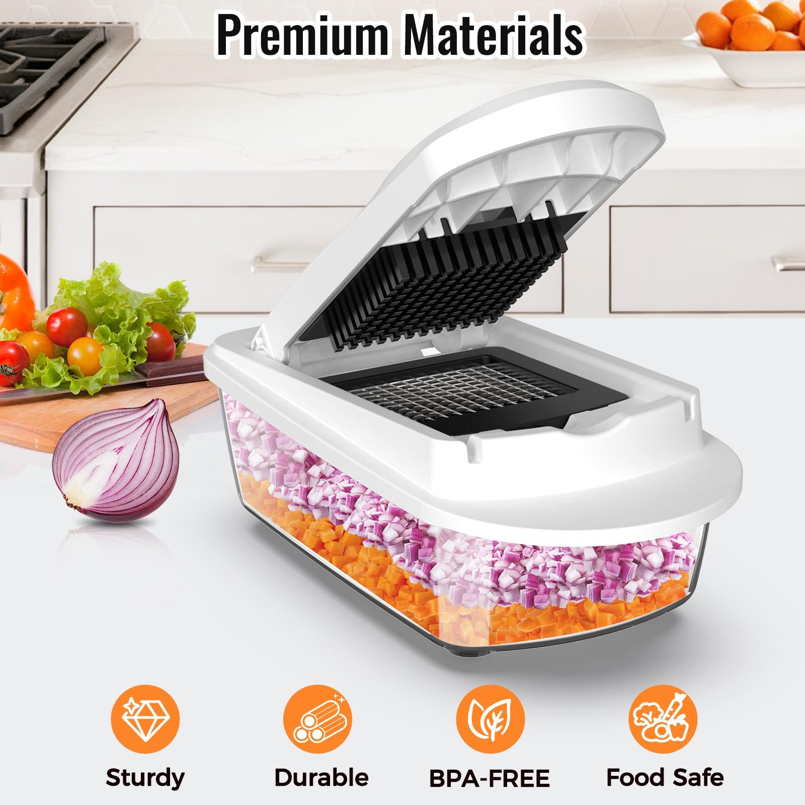 8 Blade All-in-1 Vegetable Chopper Mandoline Slicer with 8-blade, White