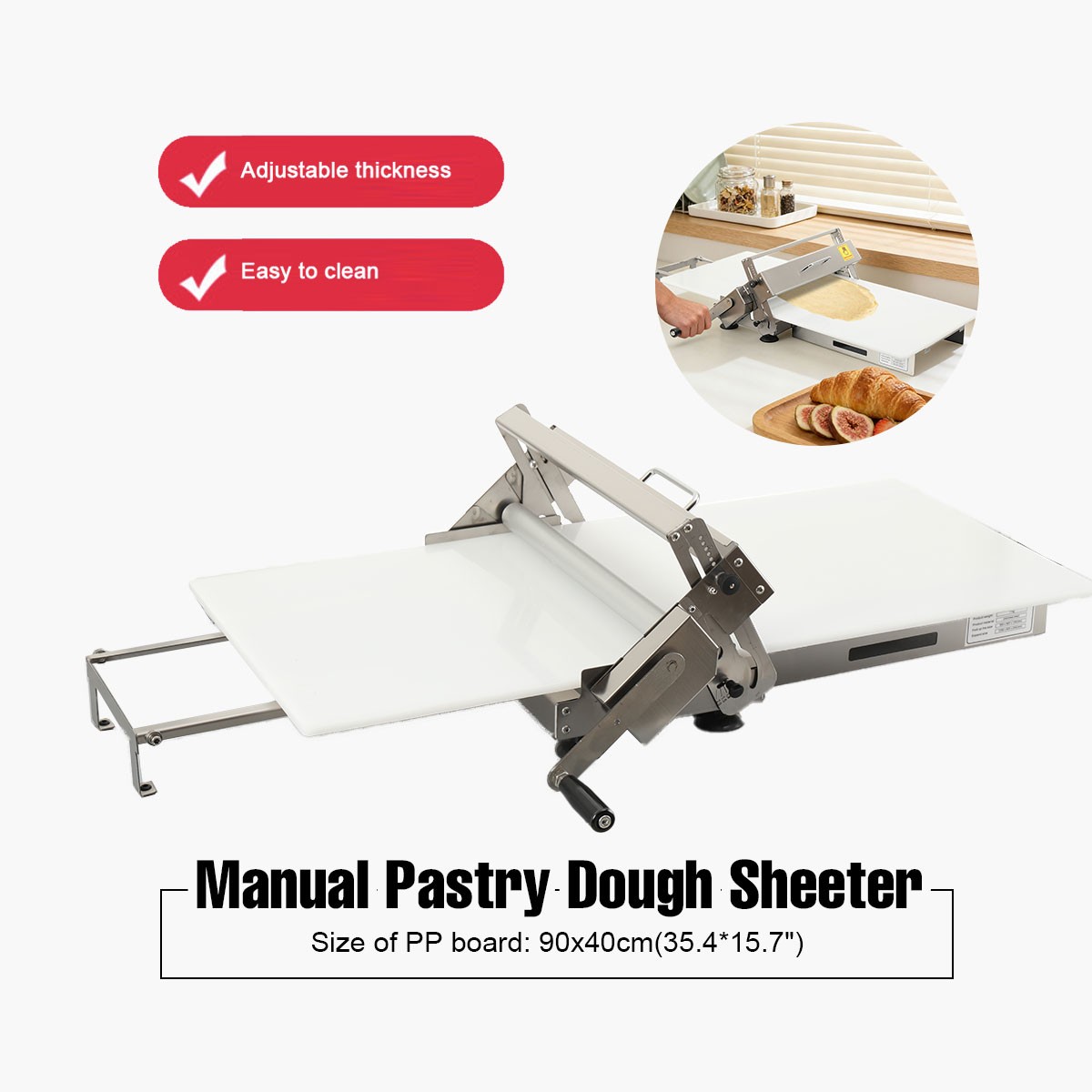 1x Manual Pastry Dough Sheeter Dough Roller 1-25mm Croissant Dough Press Machine