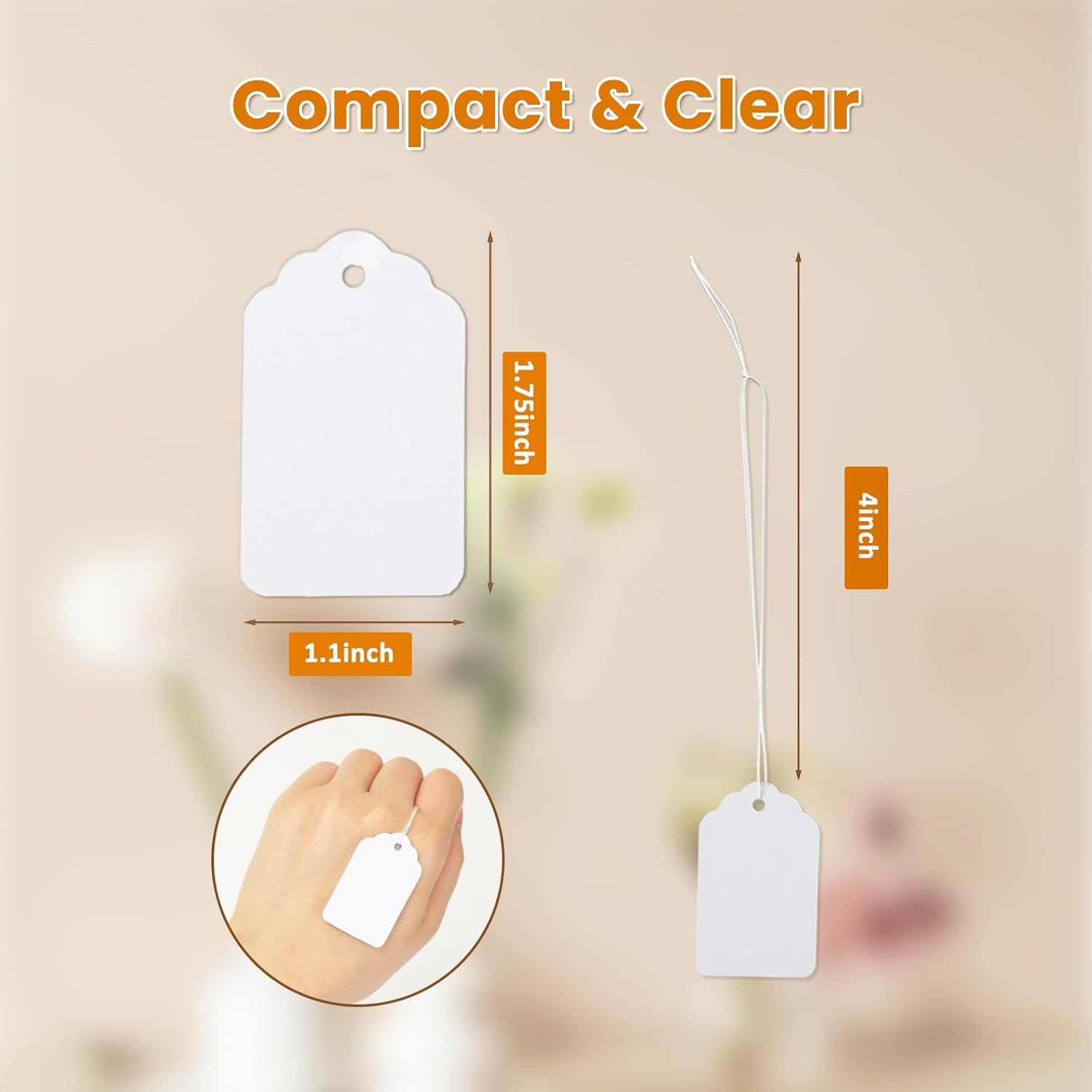 1000 PCS White Price Tags with String Attached, 1.75 X 1.1 Inches,