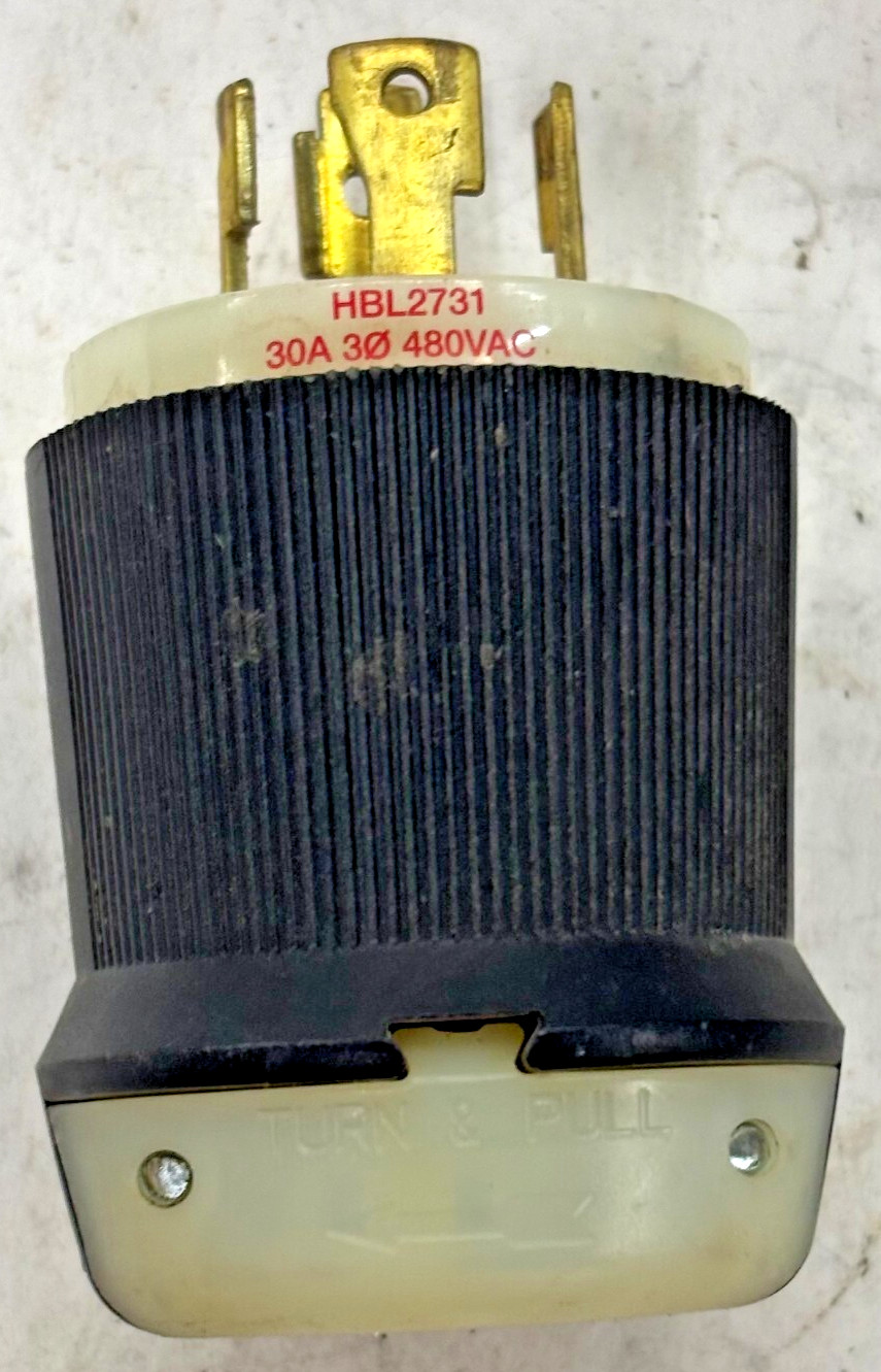 HUBBELL TWIST AND LOCK BLACK NYLON PLUG HBL2731 30A 480VAC L16-30P STRAIGHT