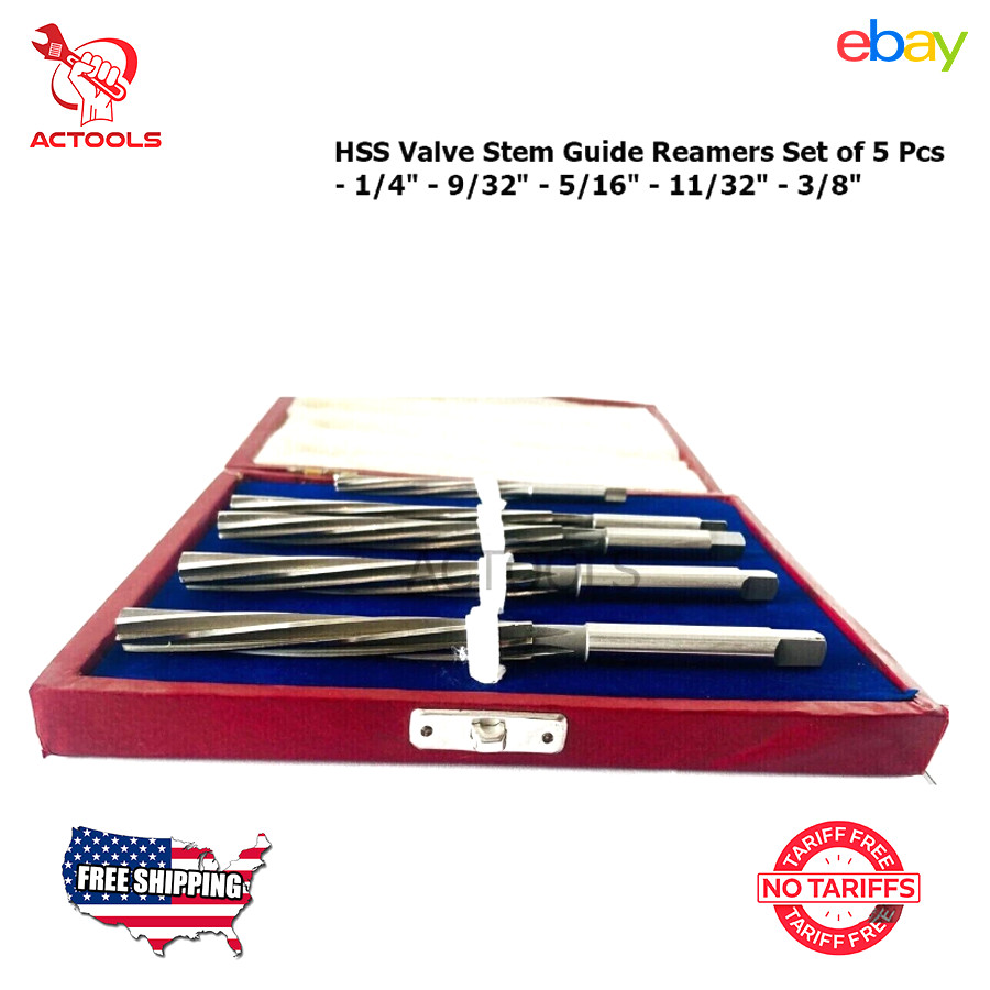 New HSS Valve Stem Guide Reamers Set of 5 Pcs 1/4″ 9/32″ 5/16″ 11/32″ 3/8″ USA