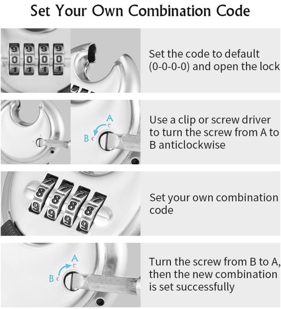 CINCINNO’S 2 Packs 4 Digit Combination Locks Stainless Steel Disc Lock Combo