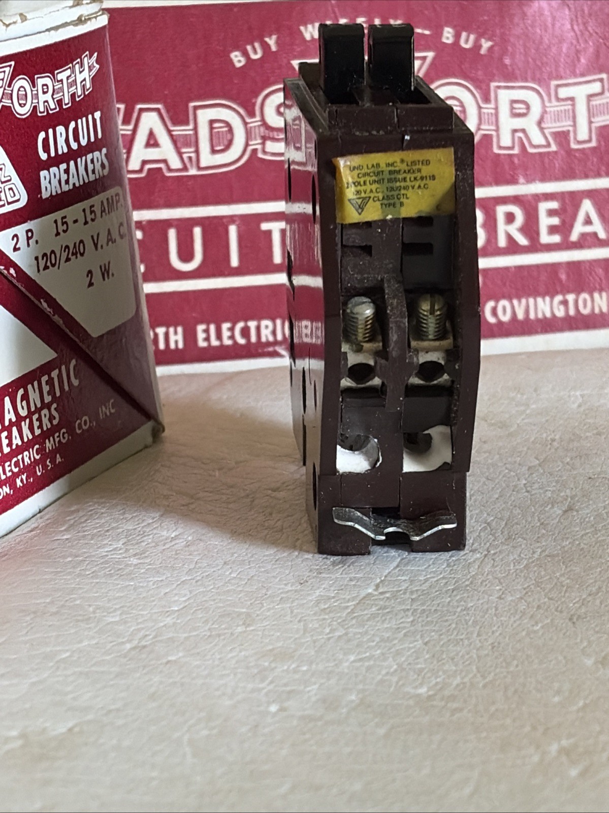 WADSWORTH B1515 A1515 TWIN BREAKER 1-POLE 15A & 1- POLE 15A WA1515 NEW!!!