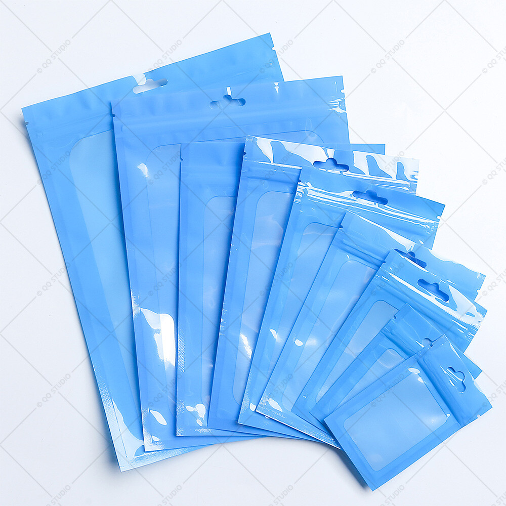 Multi-size&Color Double-Side Glossy Mylar Flat Zip Lock Bag w/Window&Hang Hole