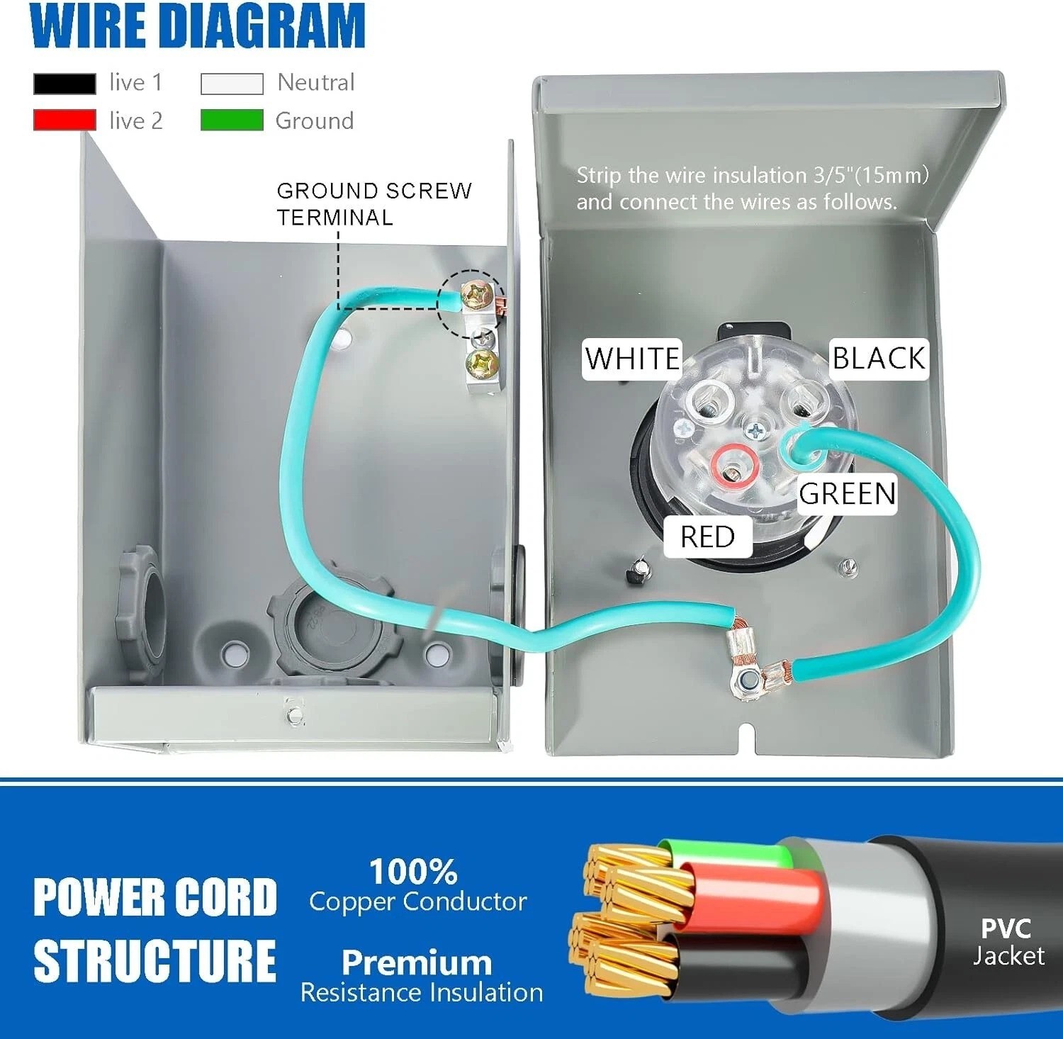 and Power Inlet Box, 25FT Generator Cords 30 Amp,125V/250V Generator Power Co…