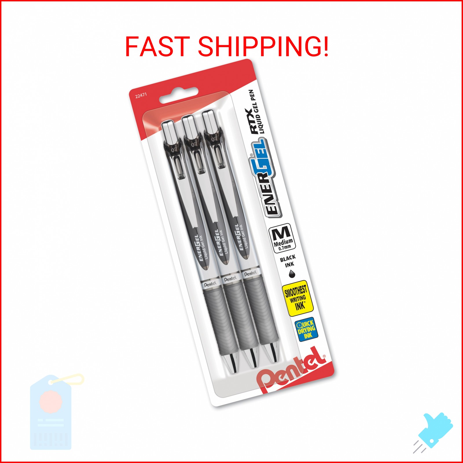Pentel EnerGel RTX Liquid Gel Ink Pens, (0.7mm), Medium Line, Black Ink, Pack of