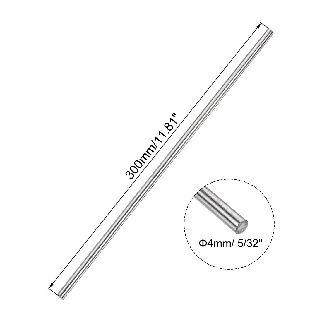 4mm x 300mm 304 Stainless Steel Solid Round Rod DIY Craft 5 Pack