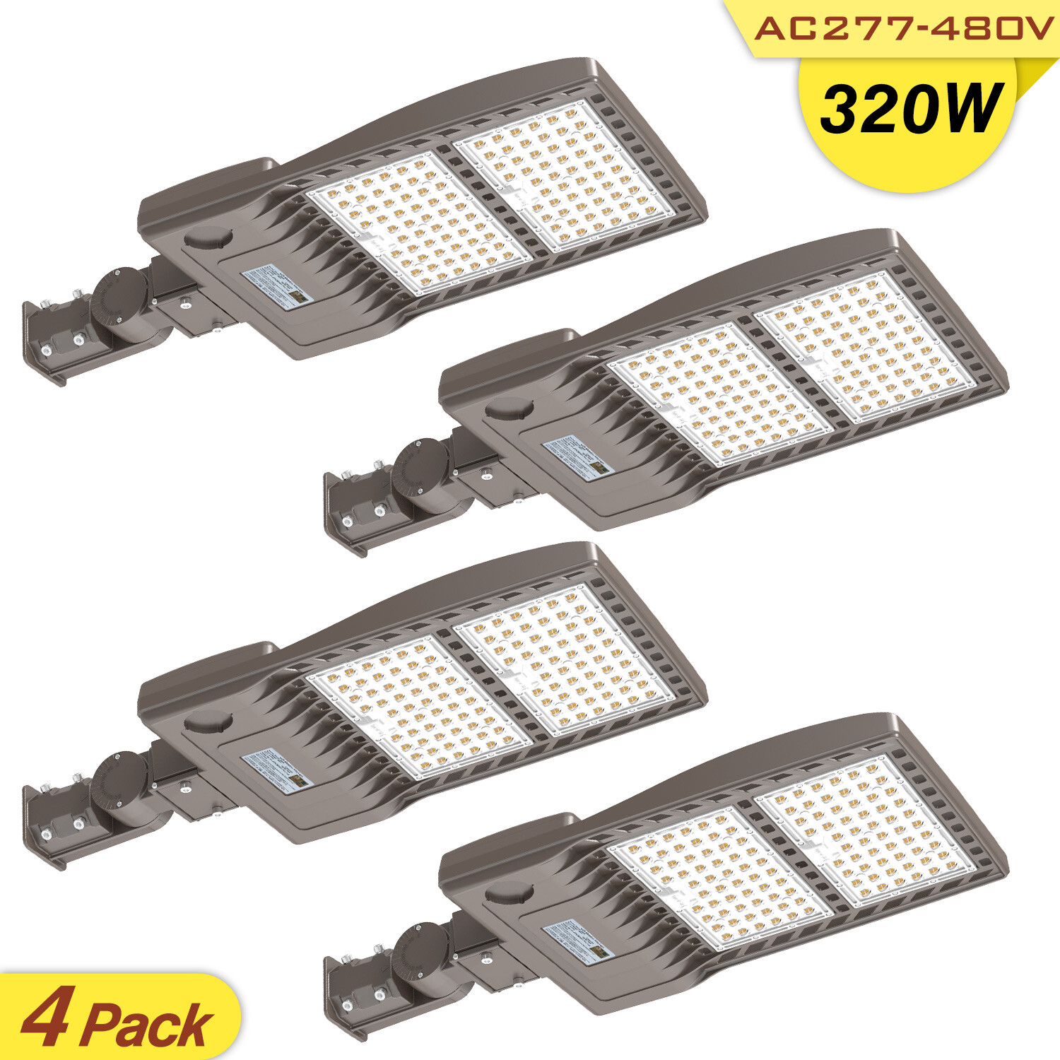 (4Pack) 480V Commercial LED Parking Lot Lighting 320W Outdoor Street Pole Light