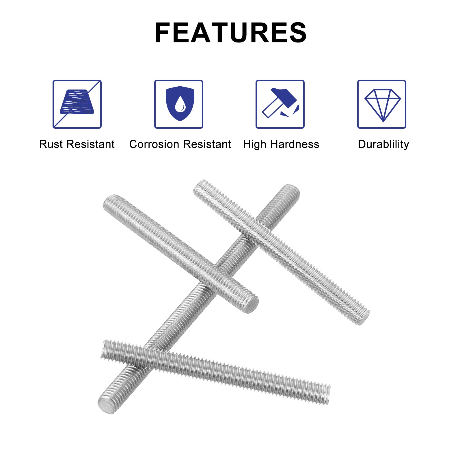 5Pcs M5 x 300mm 0.8mm Pitch 304 Stainless Steel Fully Threaded Rod Bar Studs