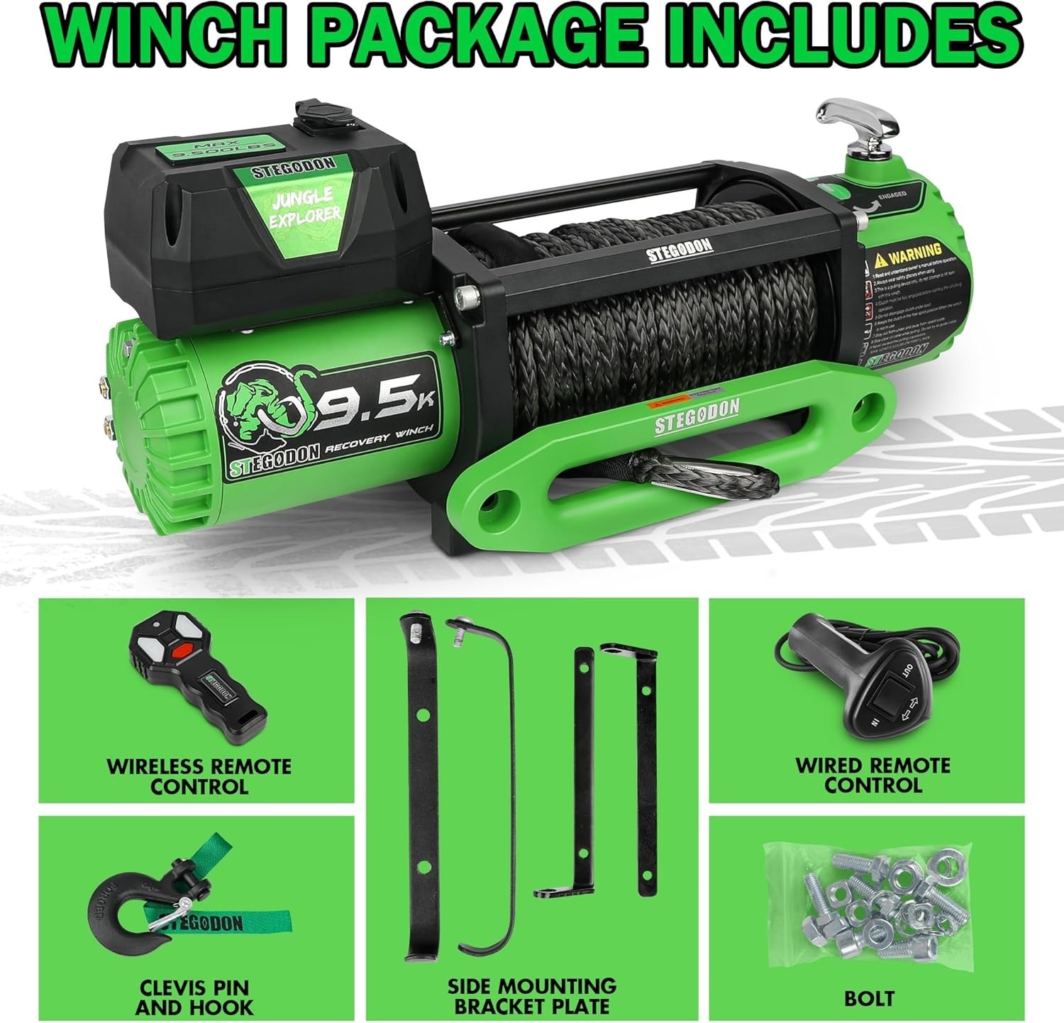 Winch 9500lb Electric Winch 12V Winch with Synthetic Rope Car Trailer Winch w…