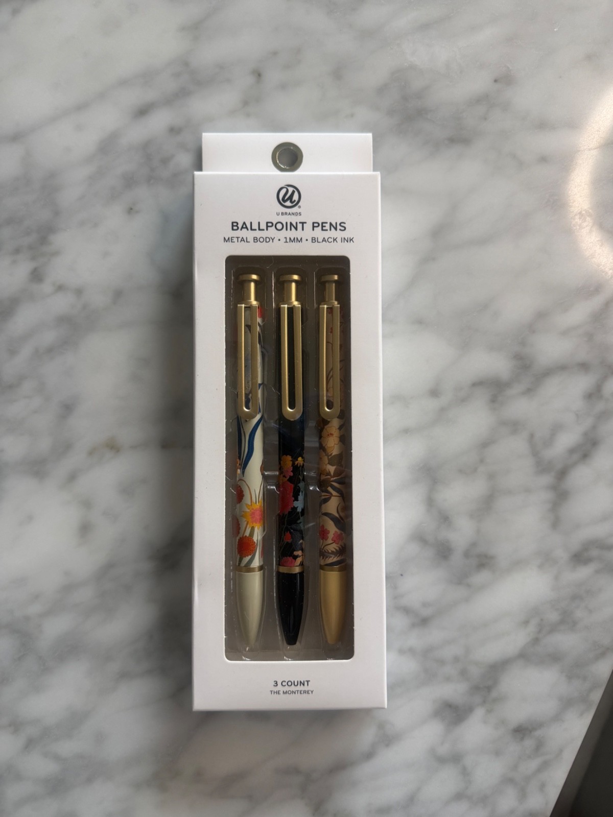 U Brands The Monterey Ballpoint Pens Metal Body 1MM Black Ink 3 Count