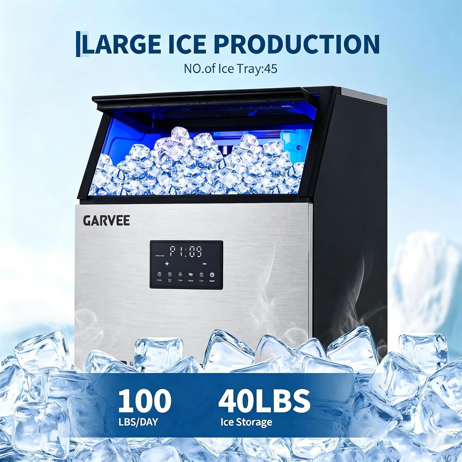 Commercial Ice Maker Machine 150 LBS/24H, Under Counter Ice Maker with 40LB Bin