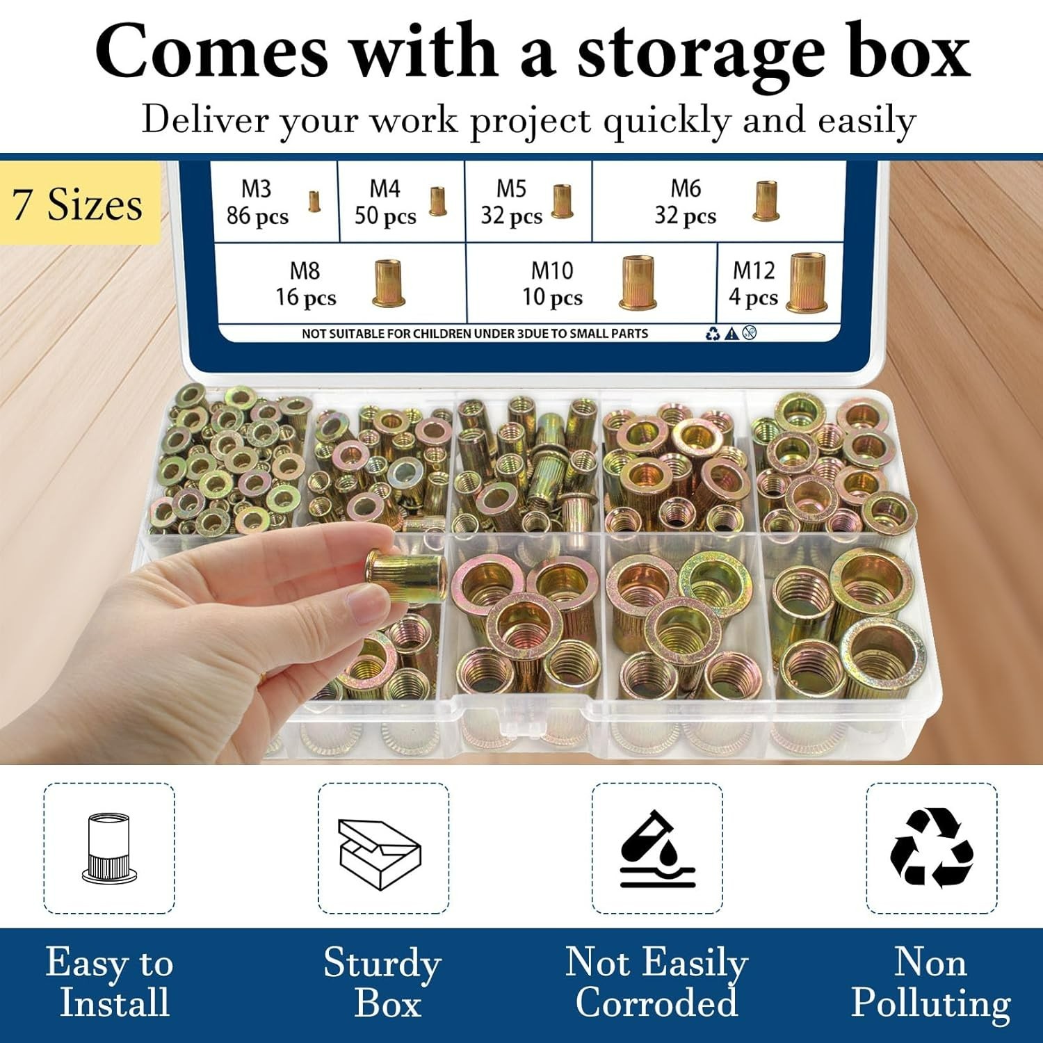 High-Strength 7-Sizes Metric Rivnut Set – Flat Head & Zinc Finished, 230 Pcs