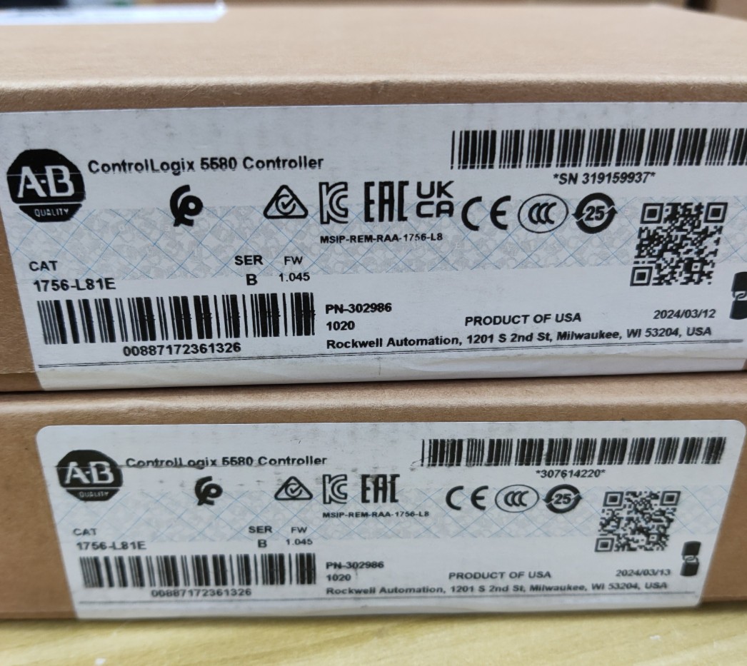 AB 1756-L81E ControlLogix 5580 Controller FW 1.045 NEW TX 1756 L81E