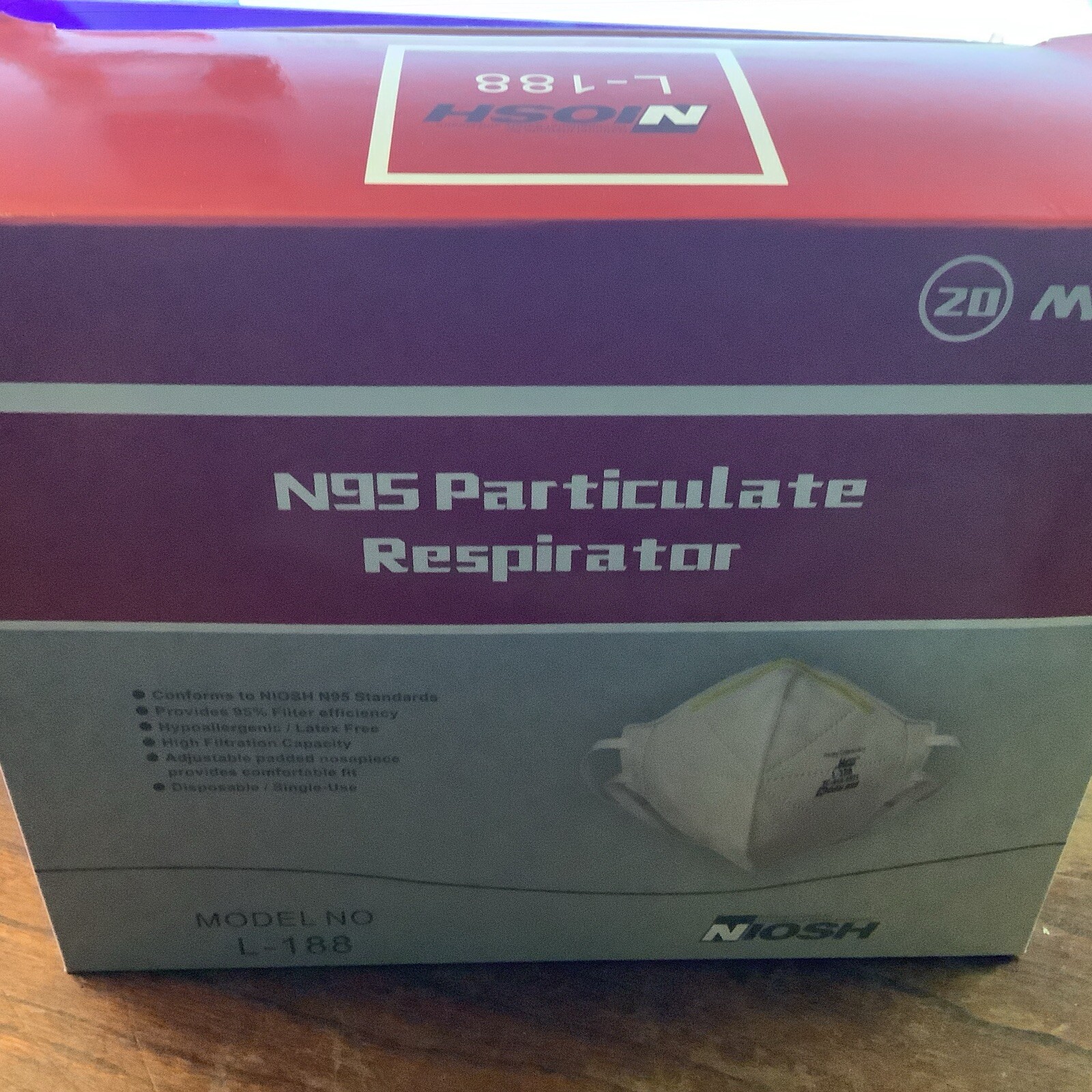 Niosh L-188 N95 Particulate Respirator Mask (20 masks)