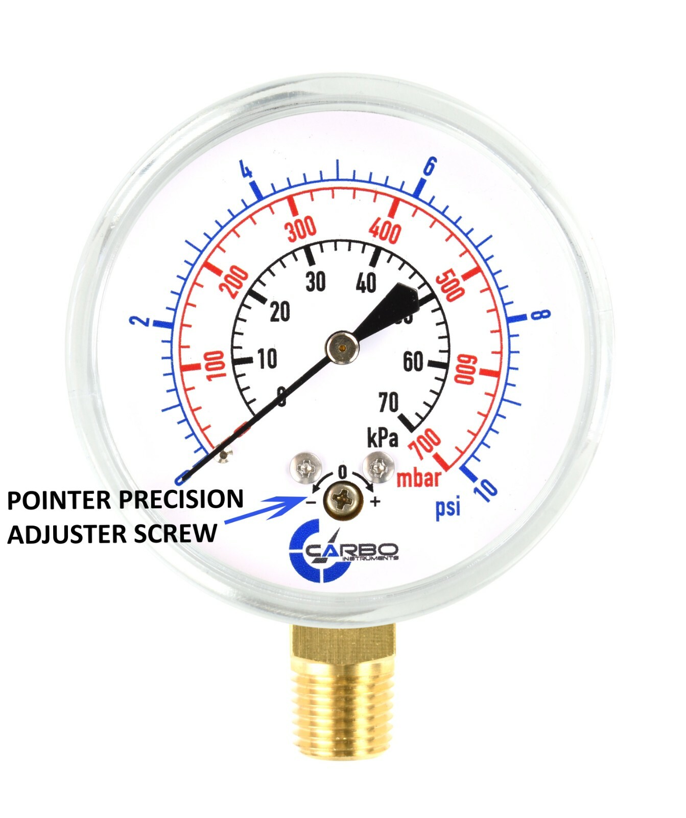 2-1/2″ Capsule Diaphragm Pressure Gauge 10 PSI 1/4″ NPT Low Mnt, Adjustable Zero