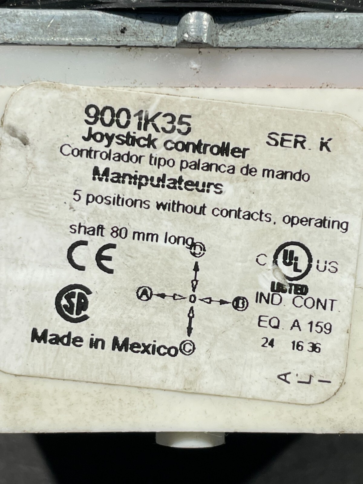 Square D 9001 K35 J Joy Stick Operator, 5 Position, W/O Contacts, Used & Checked