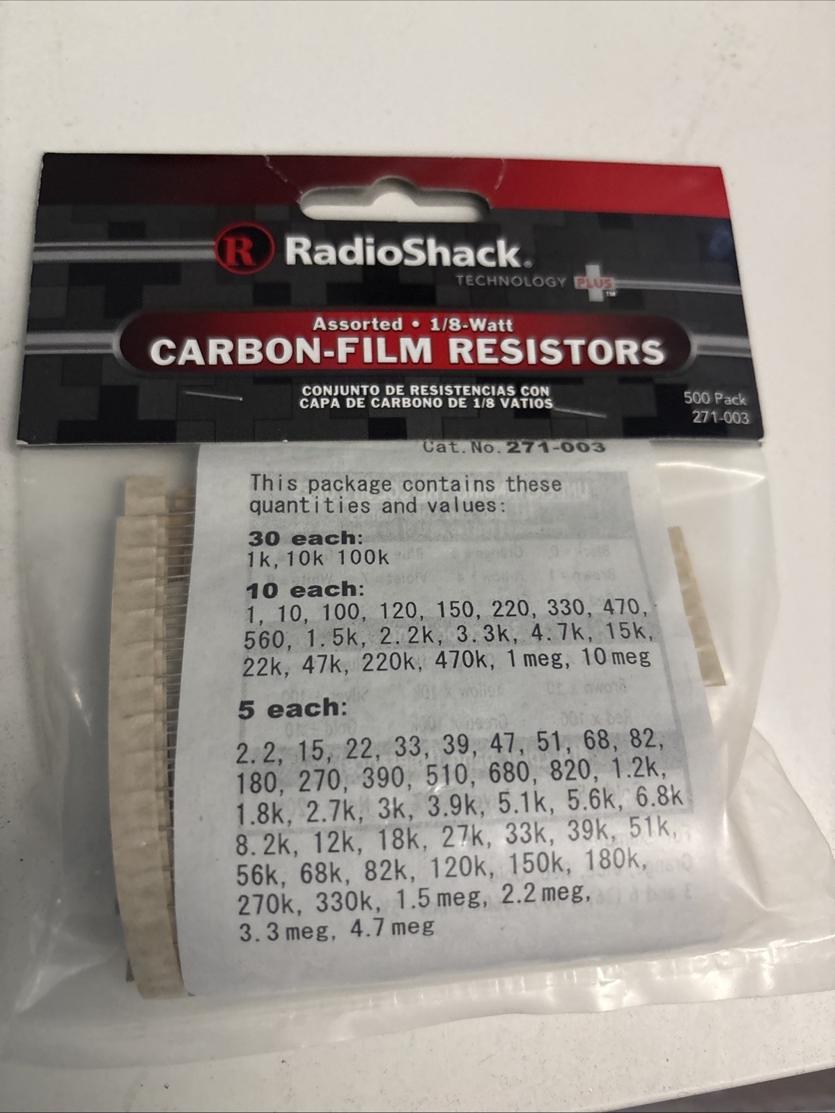 RadioShack 271-003 Assorted 1/8 Watt Carbon-Film Resistors – 500 Pack
