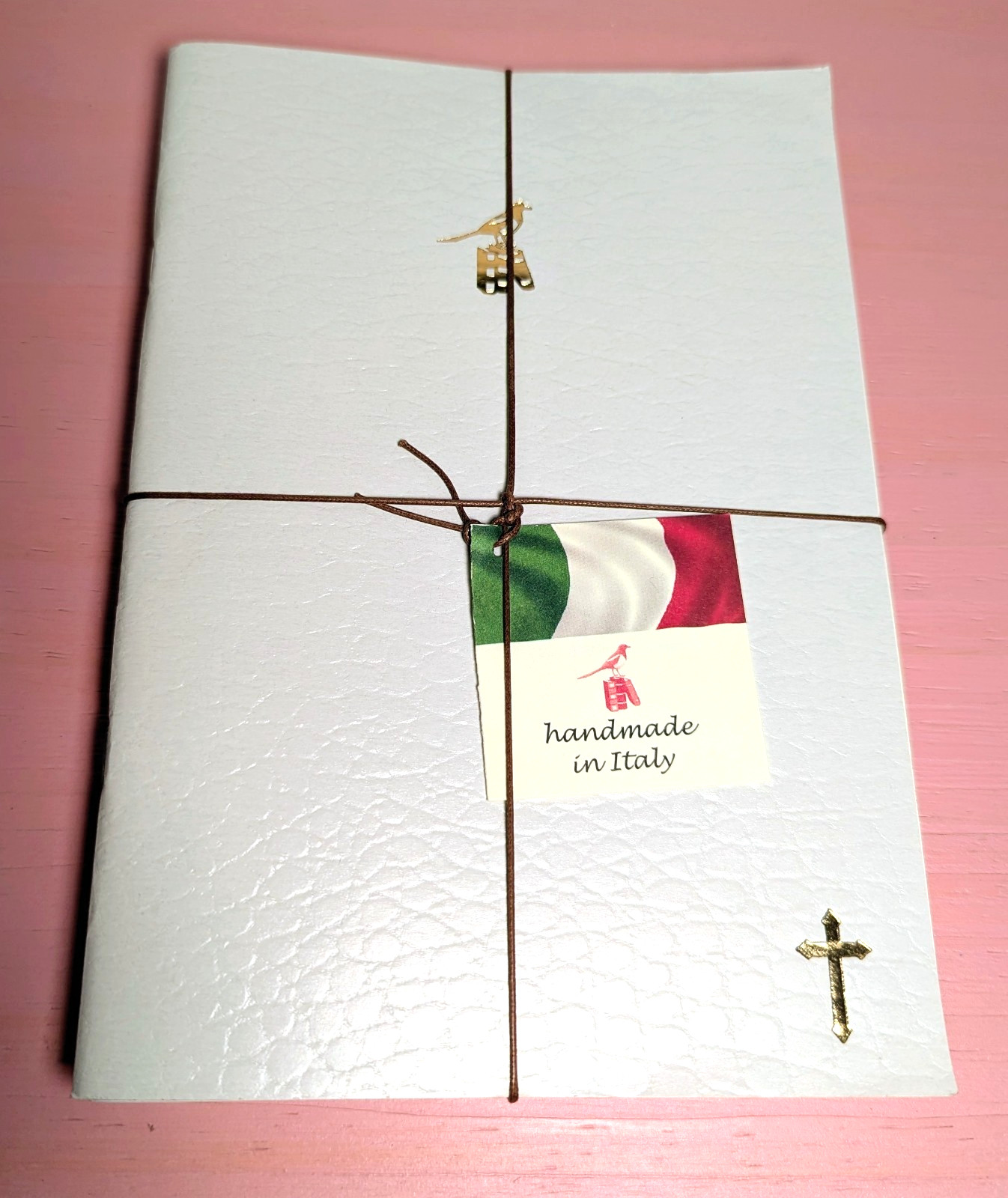 Bieffe Journal Notebook Made in Italy Set of 3 White Faux Leather Cross Logo
