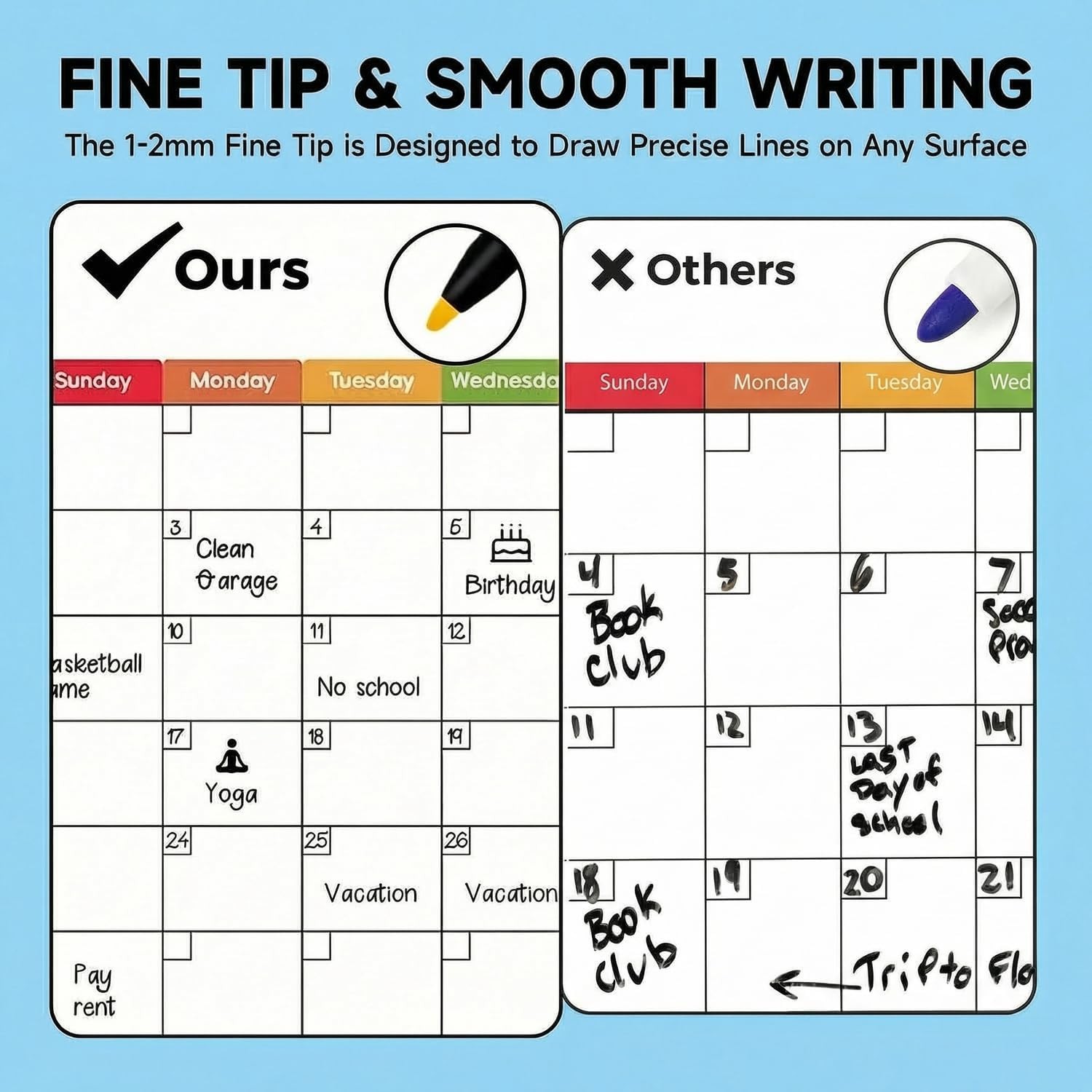 Magnetic Dry Erase Markers Fine Tip – 12 Colors Whiteboard Markers with Eraser