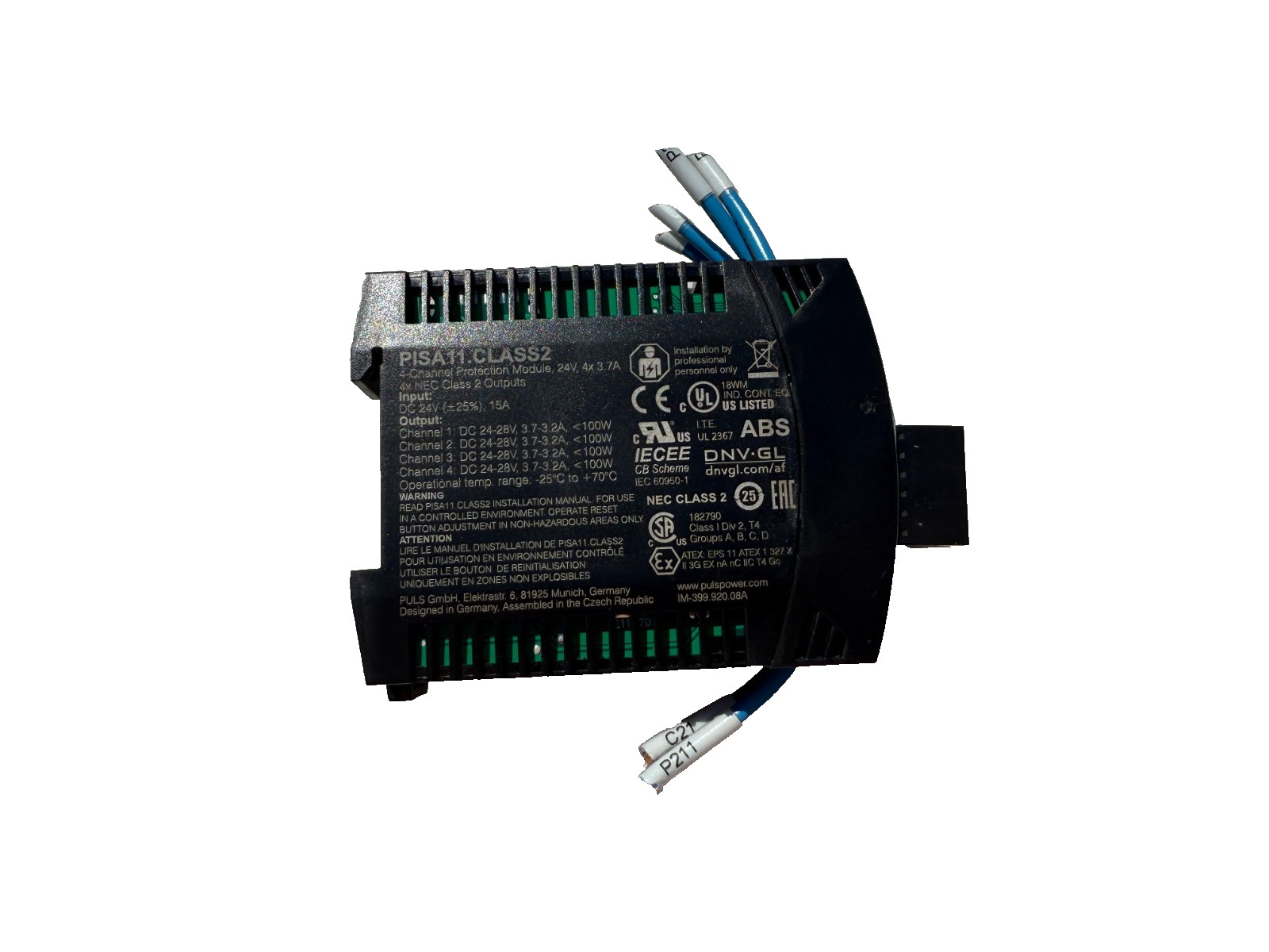 USED PULS Dimension PISA11 CLASS2 Protection Module 24V, 4x NEC Class 2 Outputs.