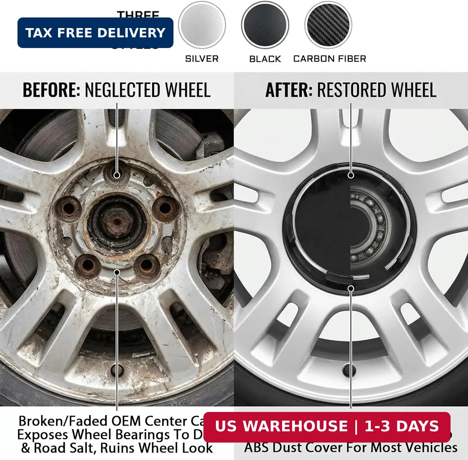 4 PCS Car Wheel Center Caps, Center Caps for Rim 60MM/2.36In OD 56MM/2.2In ID, A