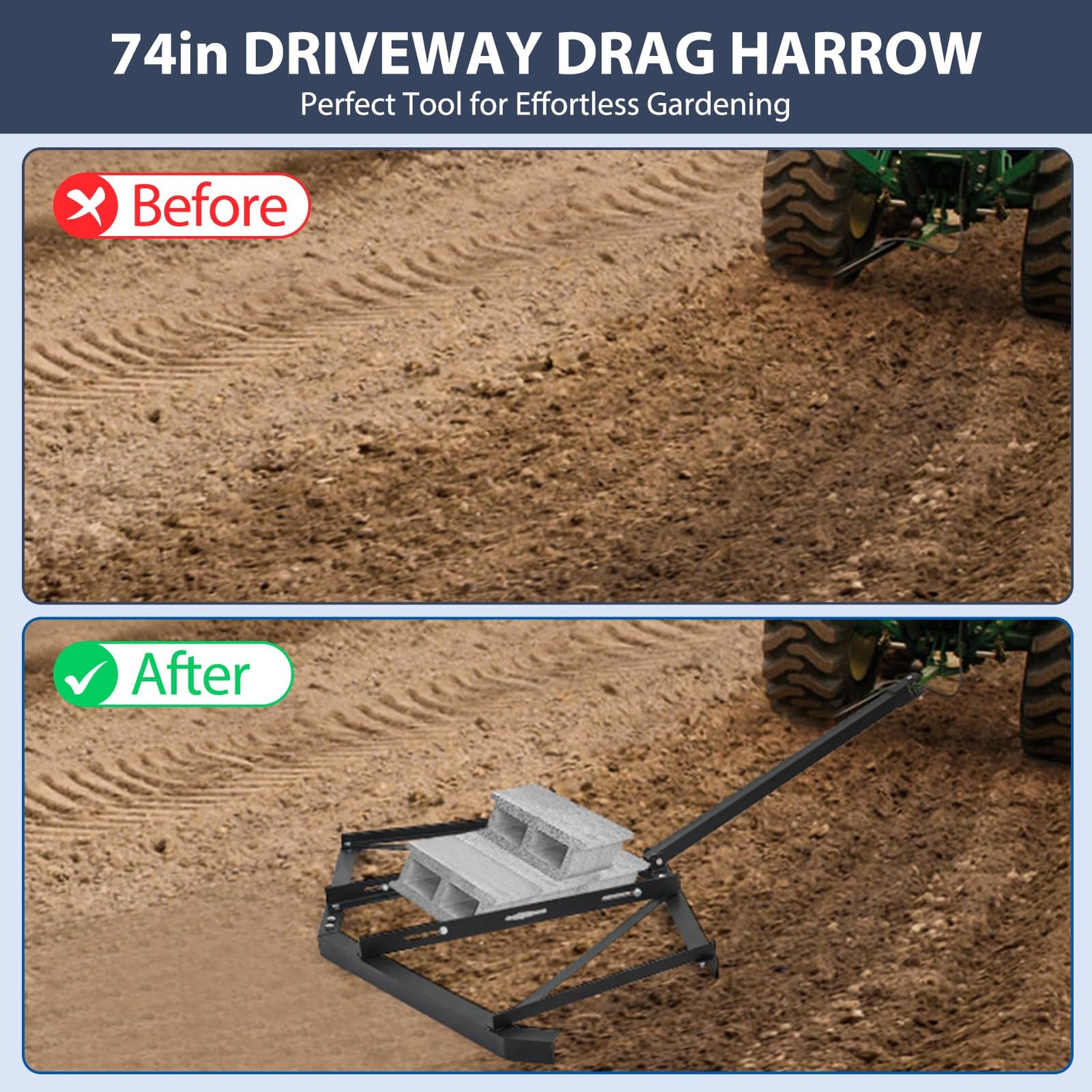 Driveway Drag 66″ Width Tow Behind Drag Harrow Heavy Duty Steel Grader ATV UTV
