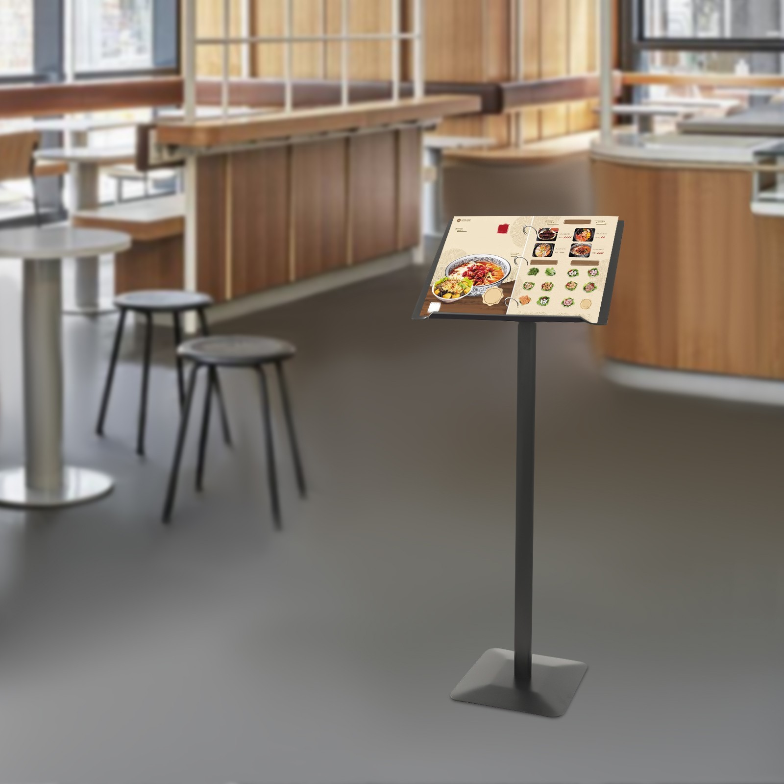 Metal Menu Stand, Black Speech Presentation Stand, Floor Standing Menu Stand US！