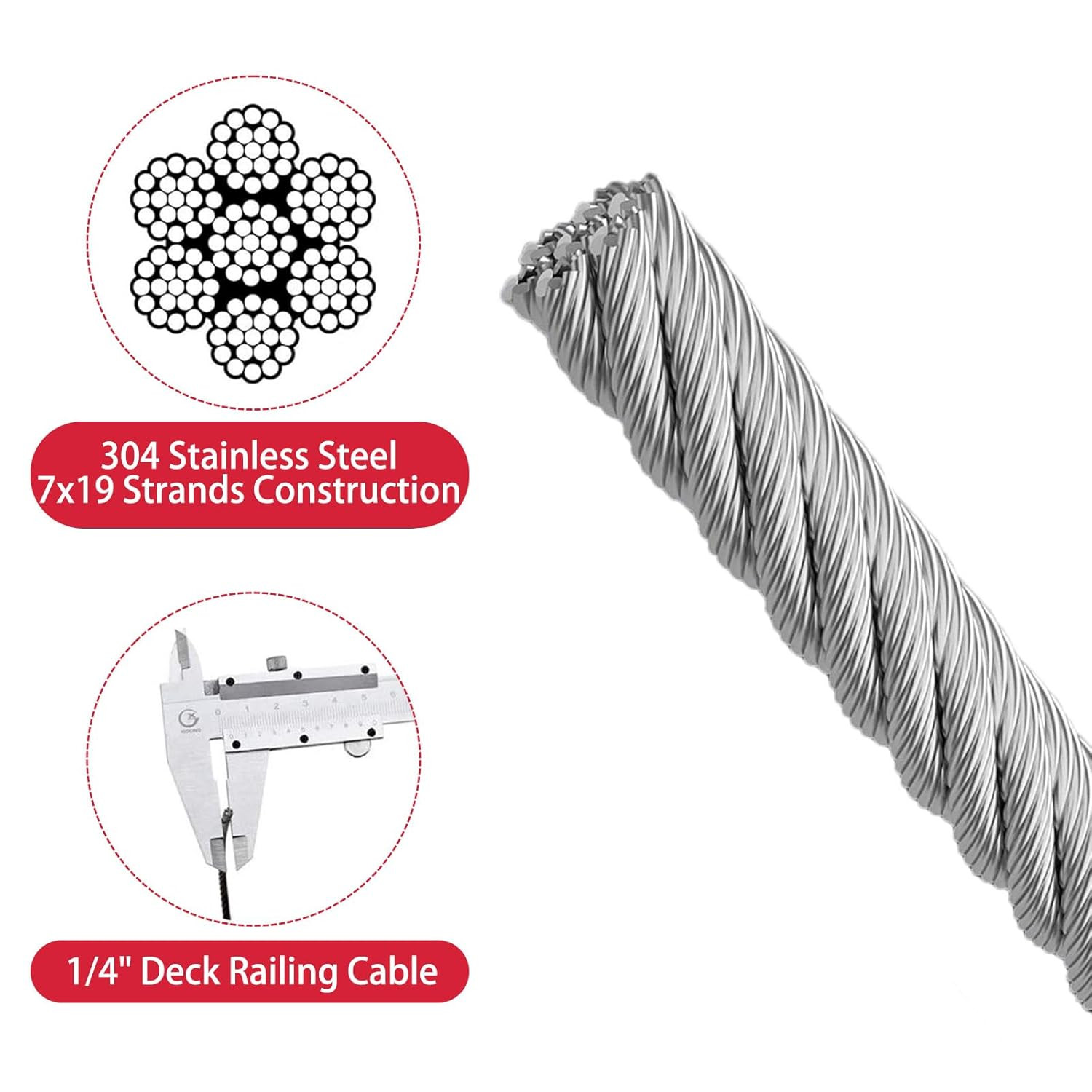1/4″ Stainless Steel Cable 7X19, 1200FT, 6400lbs – Durable Outdoor Use