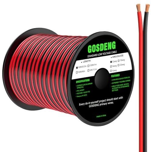12 Gauge Wire 100FT,2 Conductor Electrical Cable – Red and Black,Low Voltage/PVC