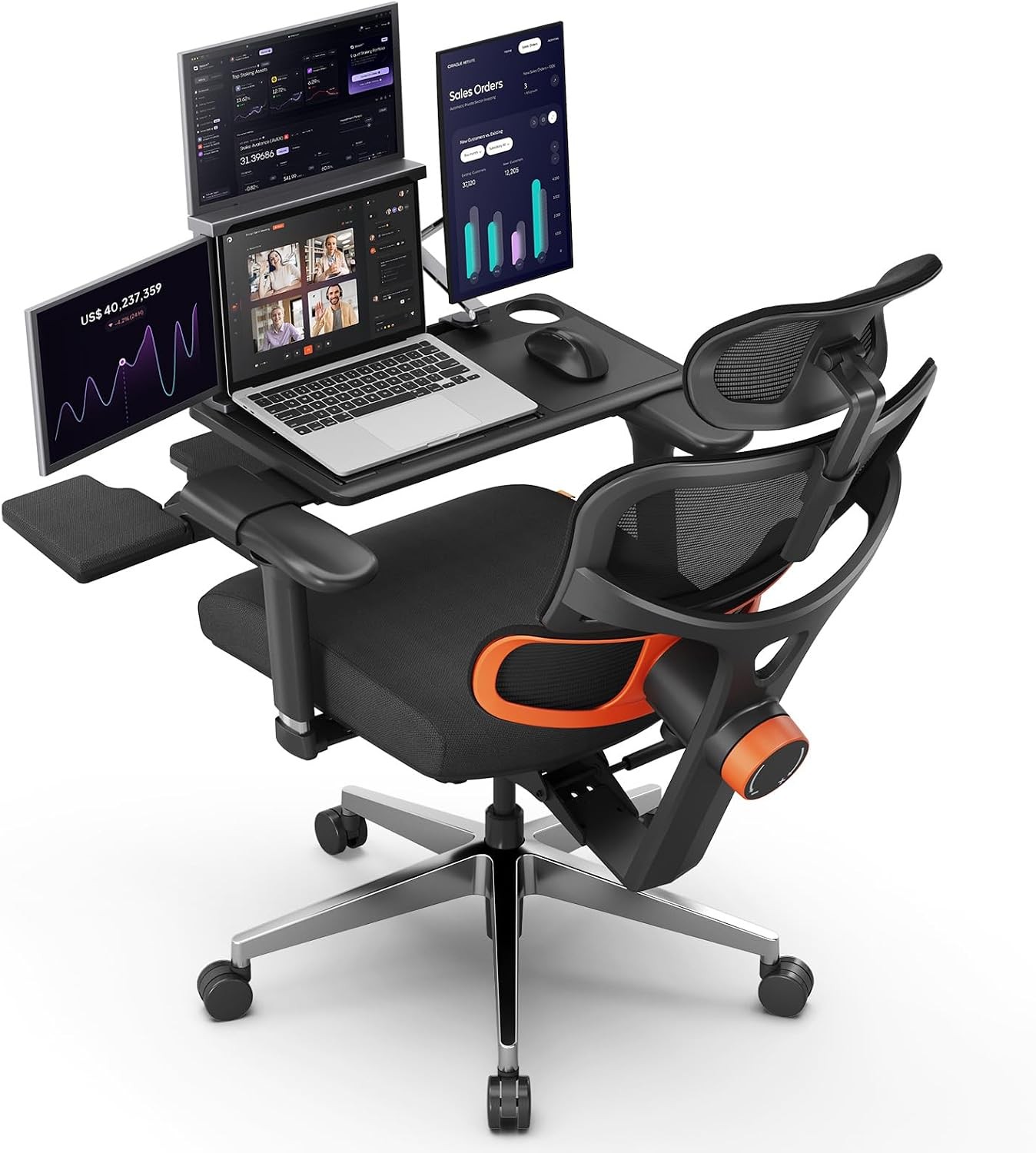 Computer Desk Chair with Retractable Laptop Tray, Auto Tracking Lumbar Support,