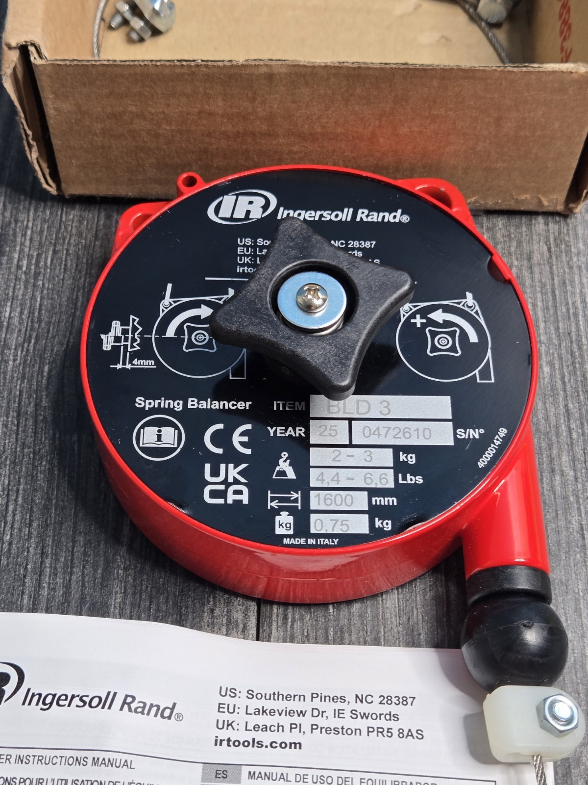 Ingersoll Rand BLD3 Light Duty Ergonomic Tool Balancer 4.4-6.5lb Capacity 5.2′ L
