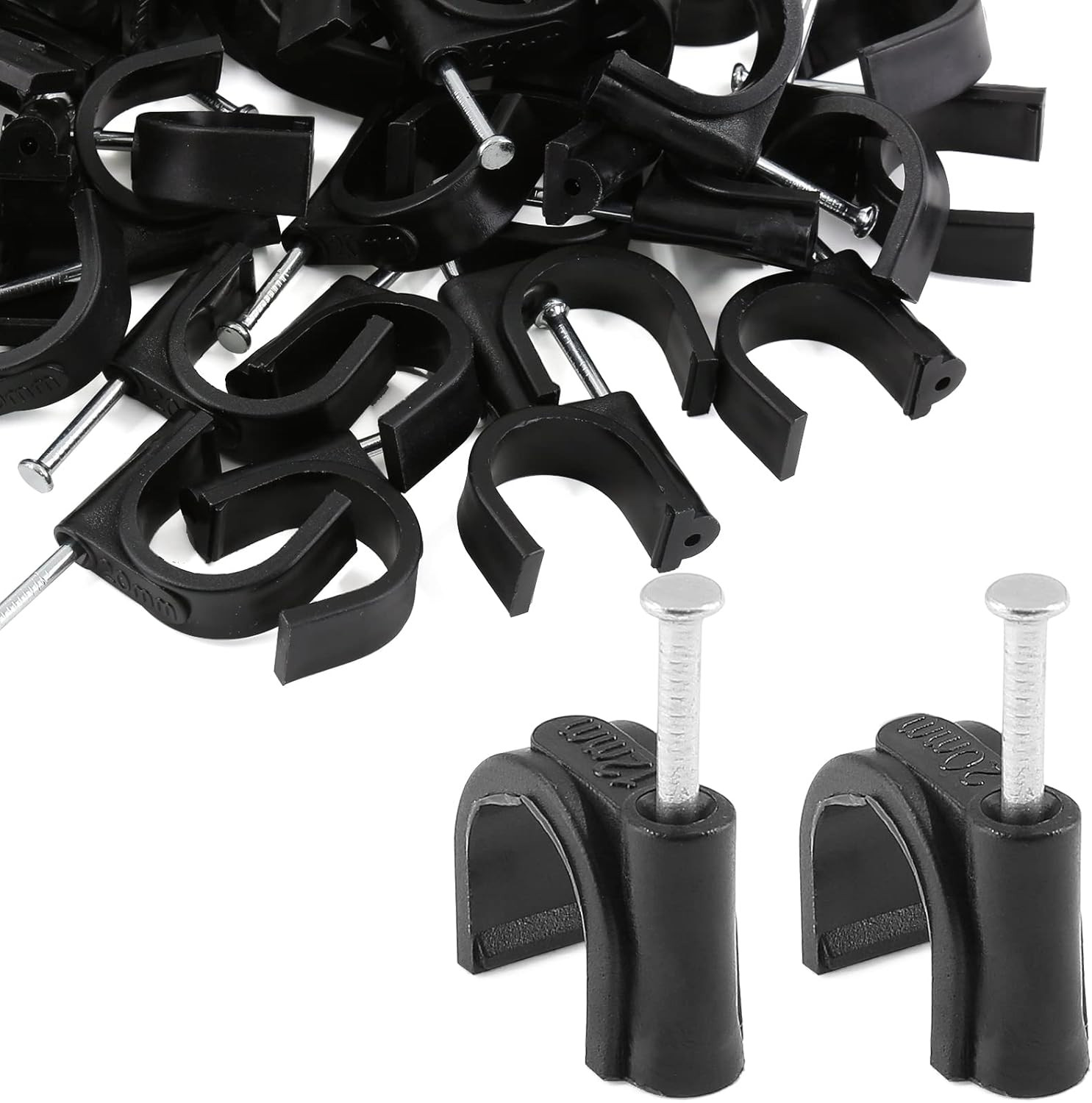 100 Pieces Half Clamps J Hook with Nail 1/2 & 3/4 Inch Black Pex Support Holder