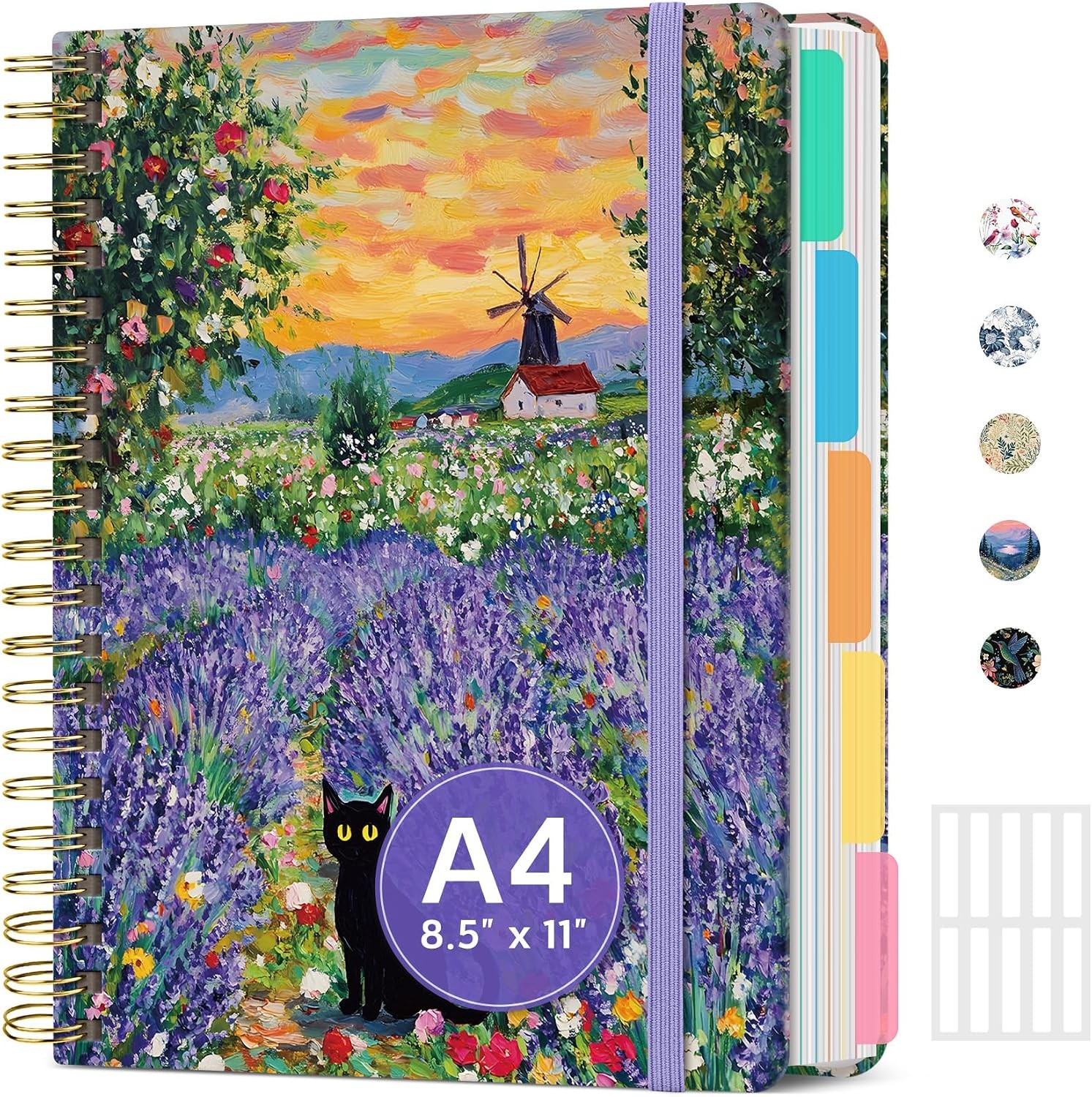 8.5″x11″ Spiral 5 Subject Notebook, Hardcover with Dividers Wildflower