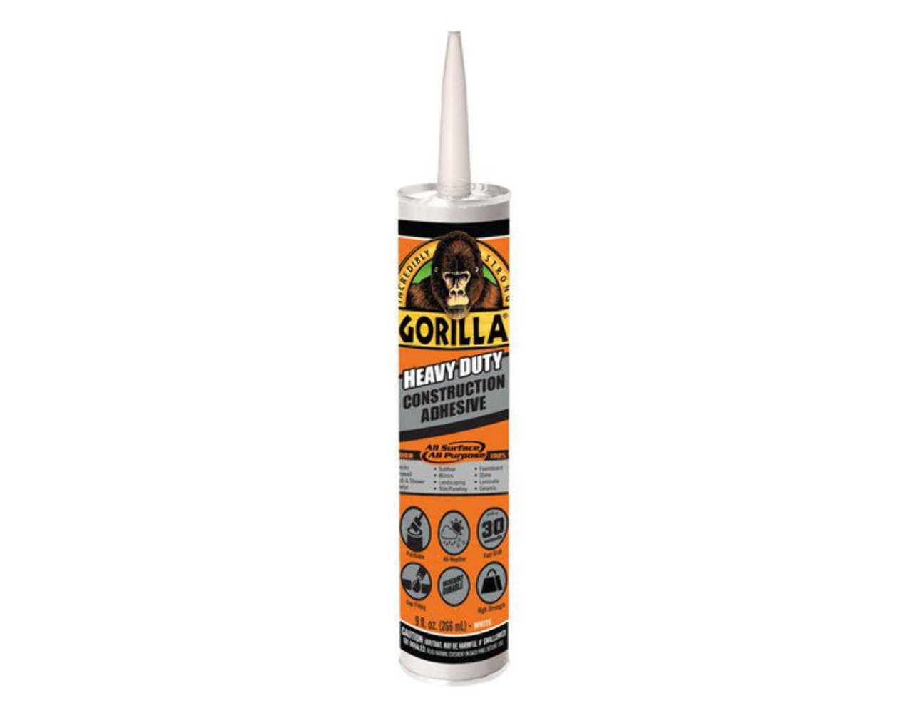 Gorilla Heavy Duty Construction Adhesive 12 Pack Case 9oz Tube Waterproof White