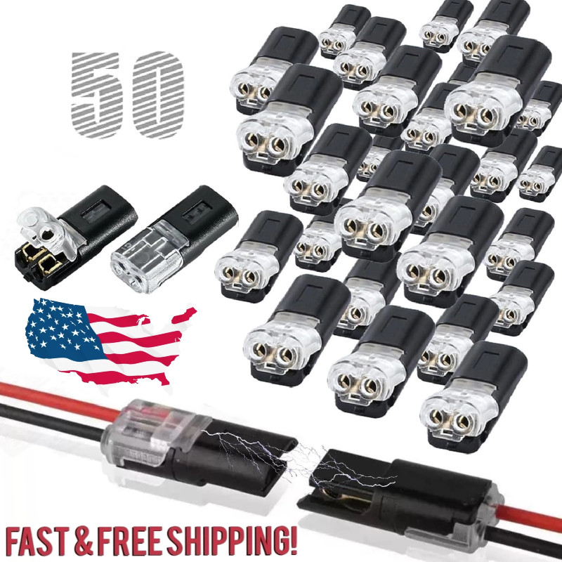50 PCS Double-Wire Plug-in Connector, Cable Clamp with Locking Buckle AWG 18-22