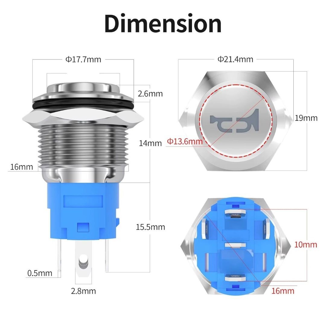 Horn Button Switch 12 Volt Momentary Push Button Switch ,Air Horn Button Switch